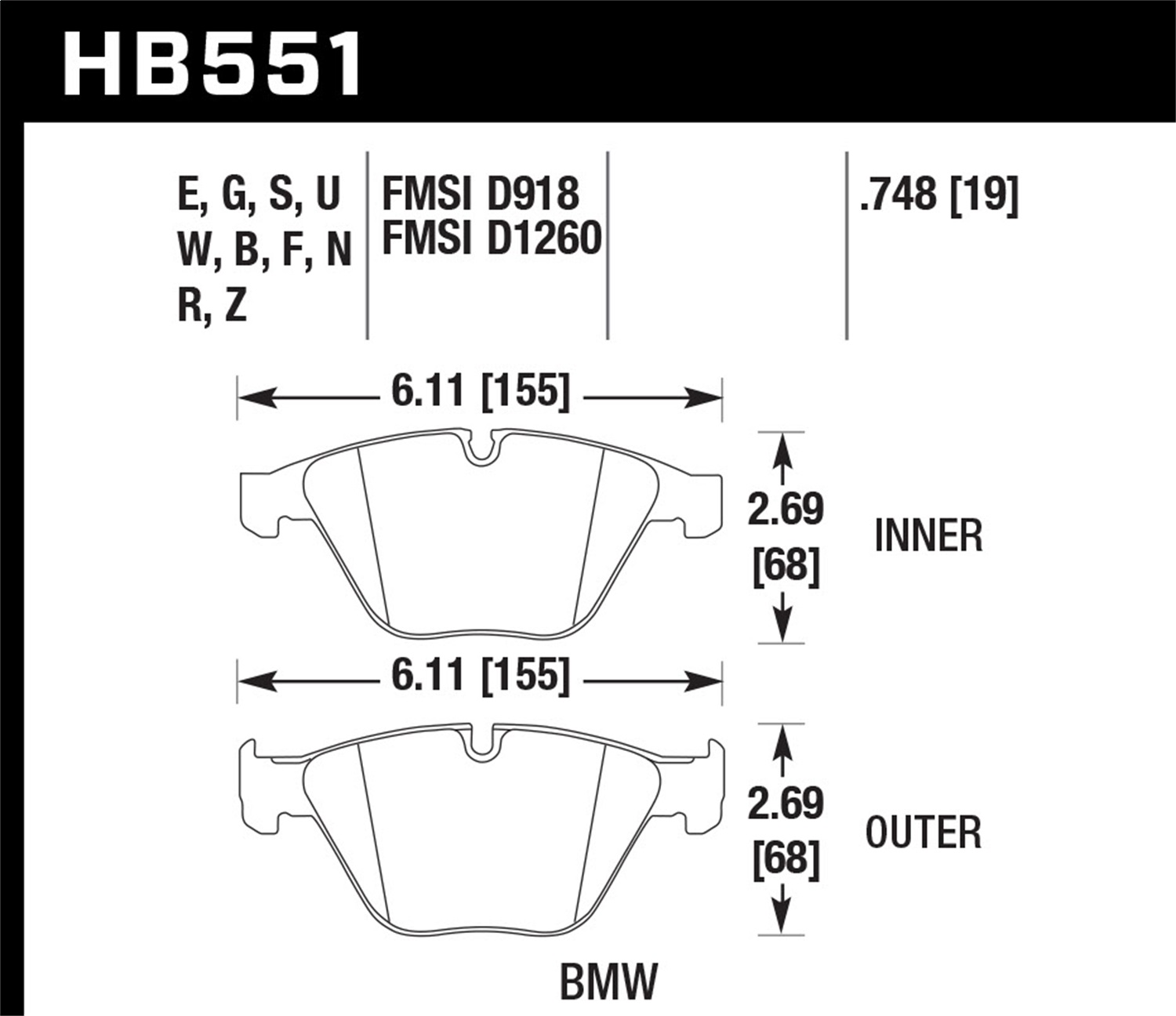 Hawk Performance HB551U.748 Disc Brake Pads - Front