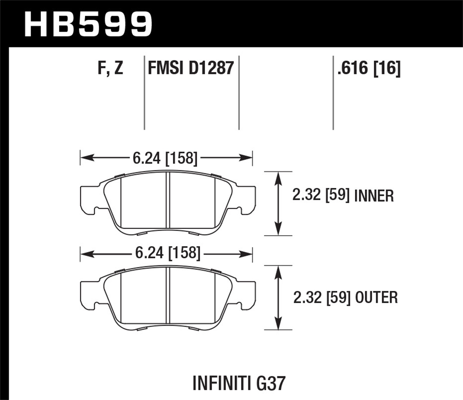 Hawk Performance HB599F.616 HPS Disc Brake Pad Fits 07-15 G35 G37 Q60