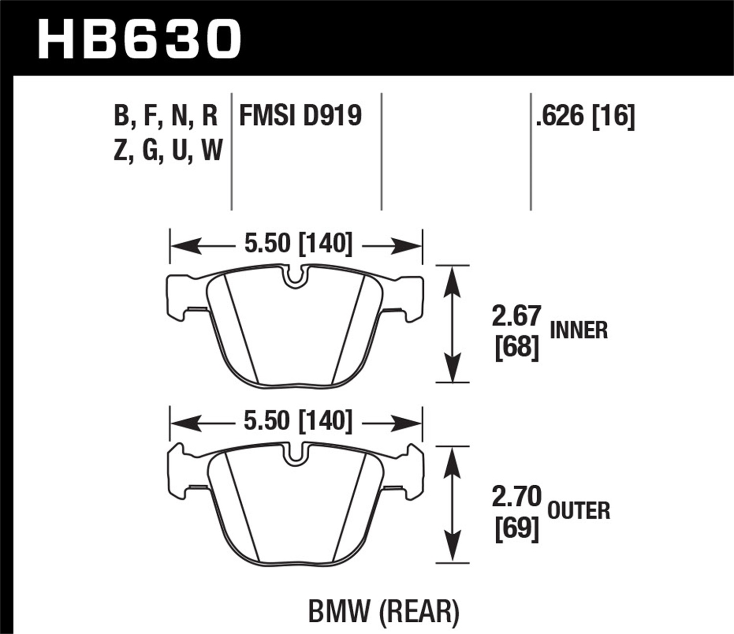 Hawk Performance HB630U.626 DTC-70 Disc Brake Pad