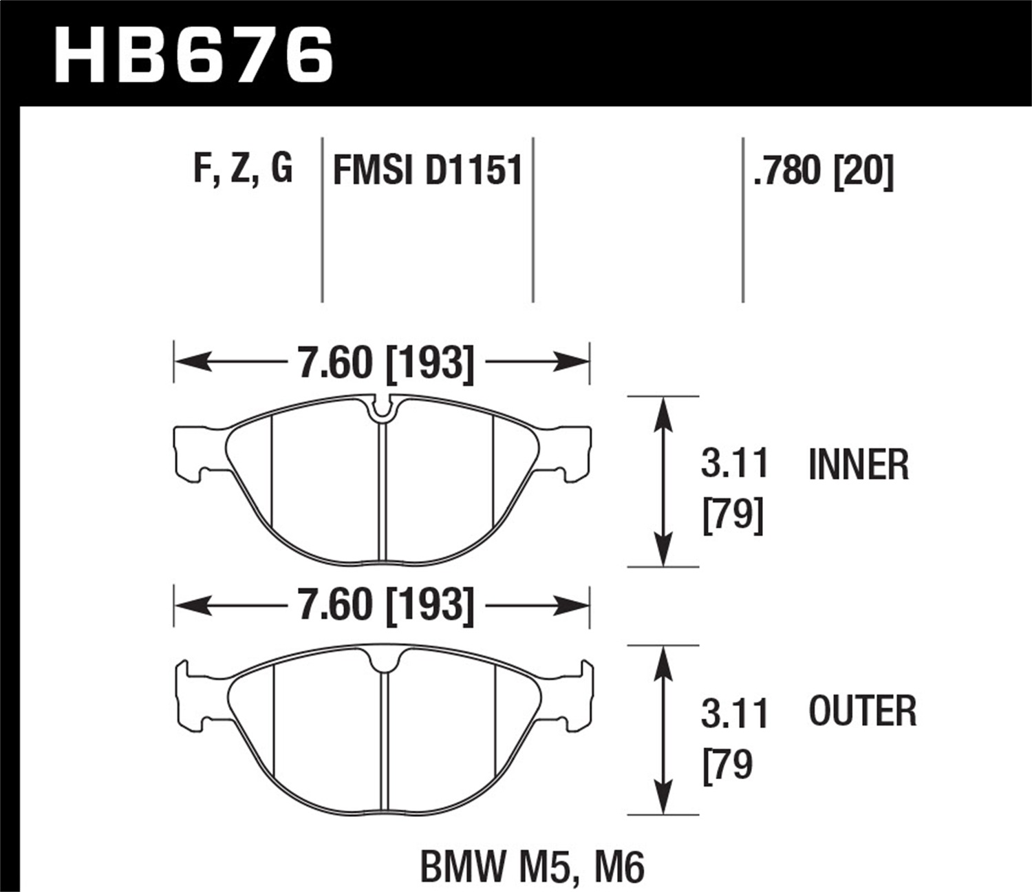 Hawk Performance HB676G.780 DTC-60 Disc Brake Pad Fits 06-10 Alpina B7 M5 M6