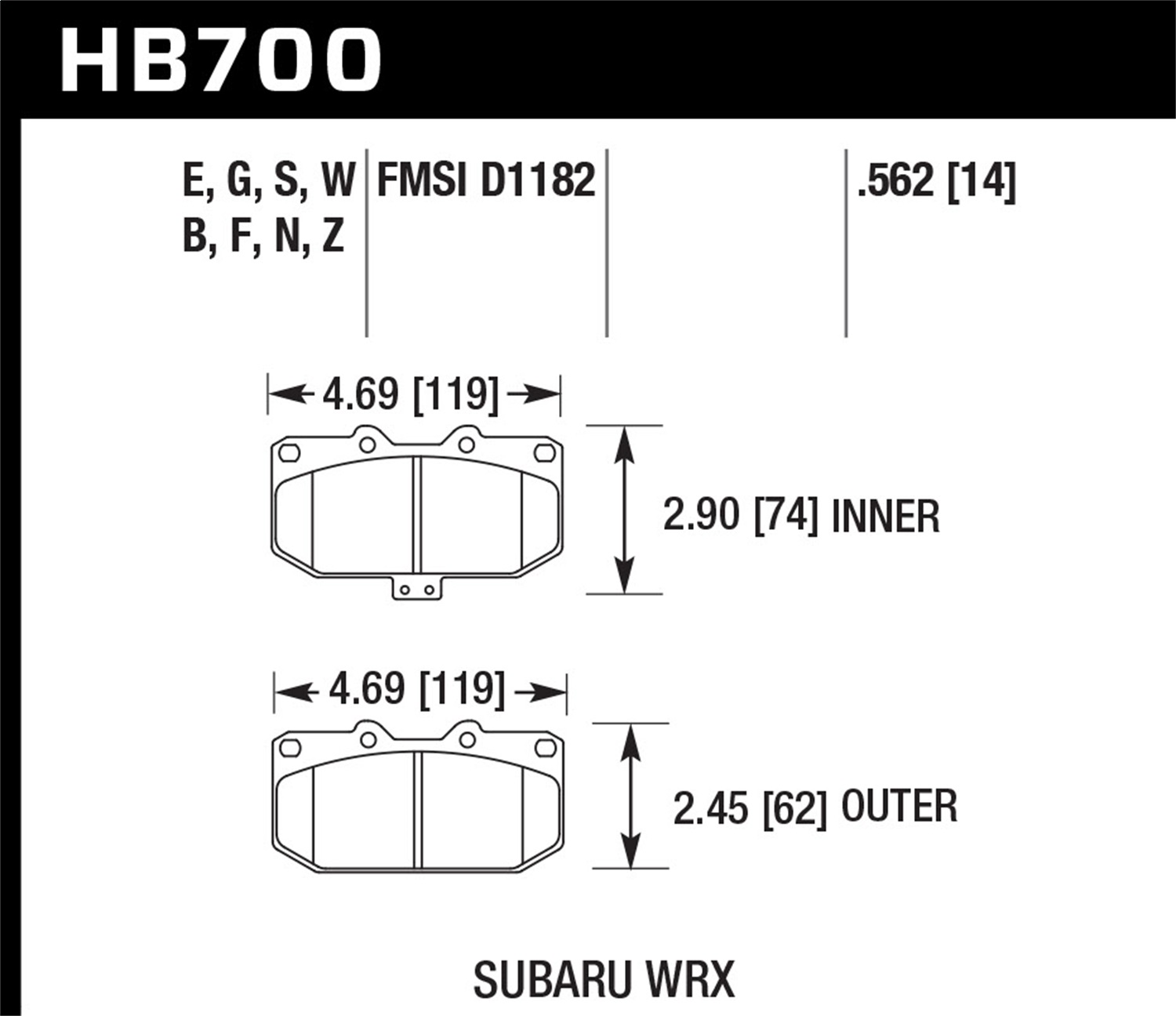 Hawk Performance HB700G.562 DTC-60 Disc Brake Pad Fits 06-07 Impreza