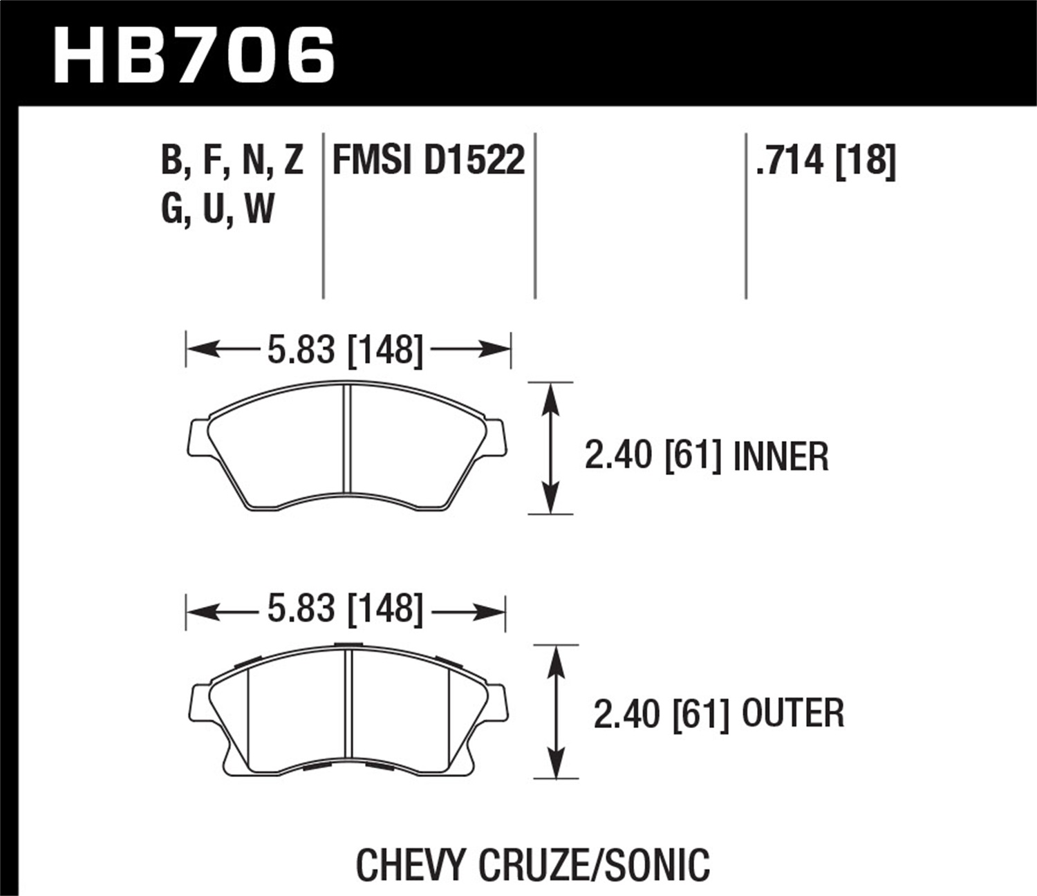 Hawk Performance HB706Z.714 Performance Ceramic Disc Brake Pad Fits Cruze Sonic