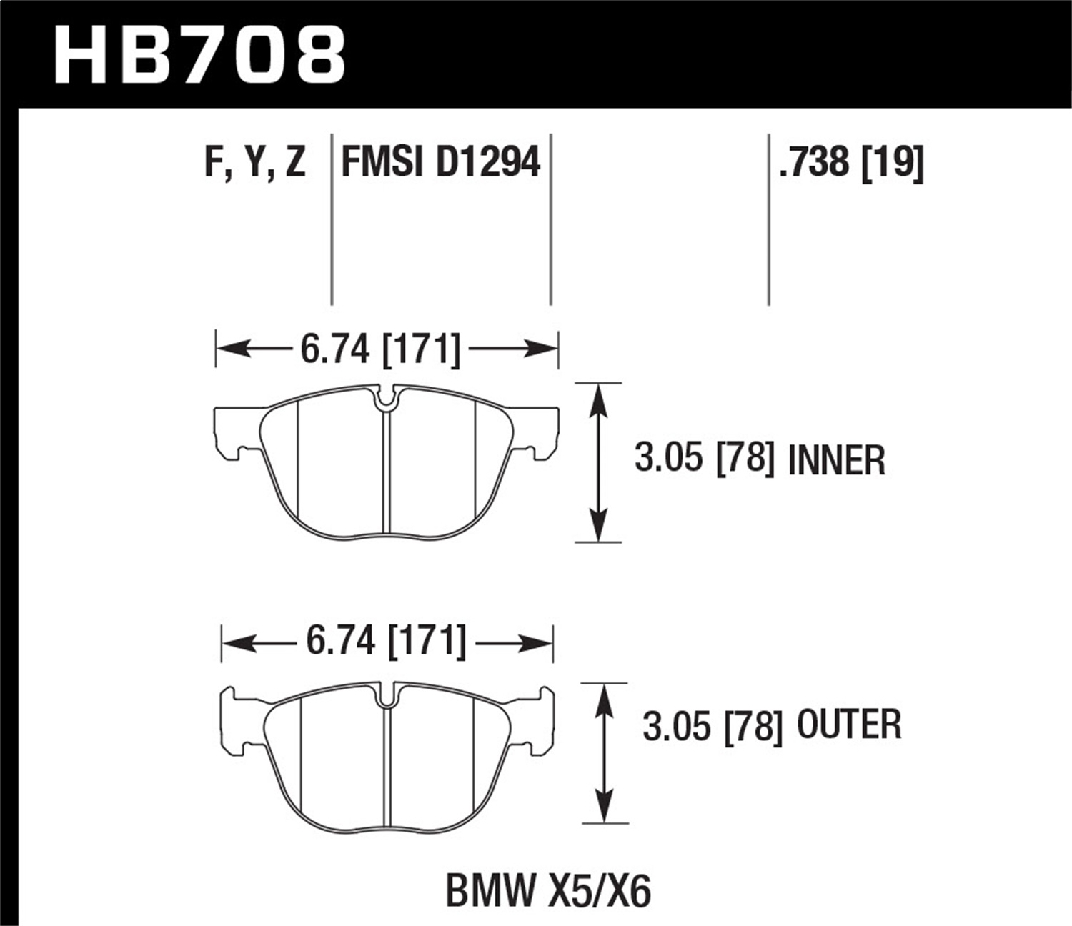 Hawk Performance HB708F.738 HPS Disc Brake Pad Fits 07-19 X4 X5 X6