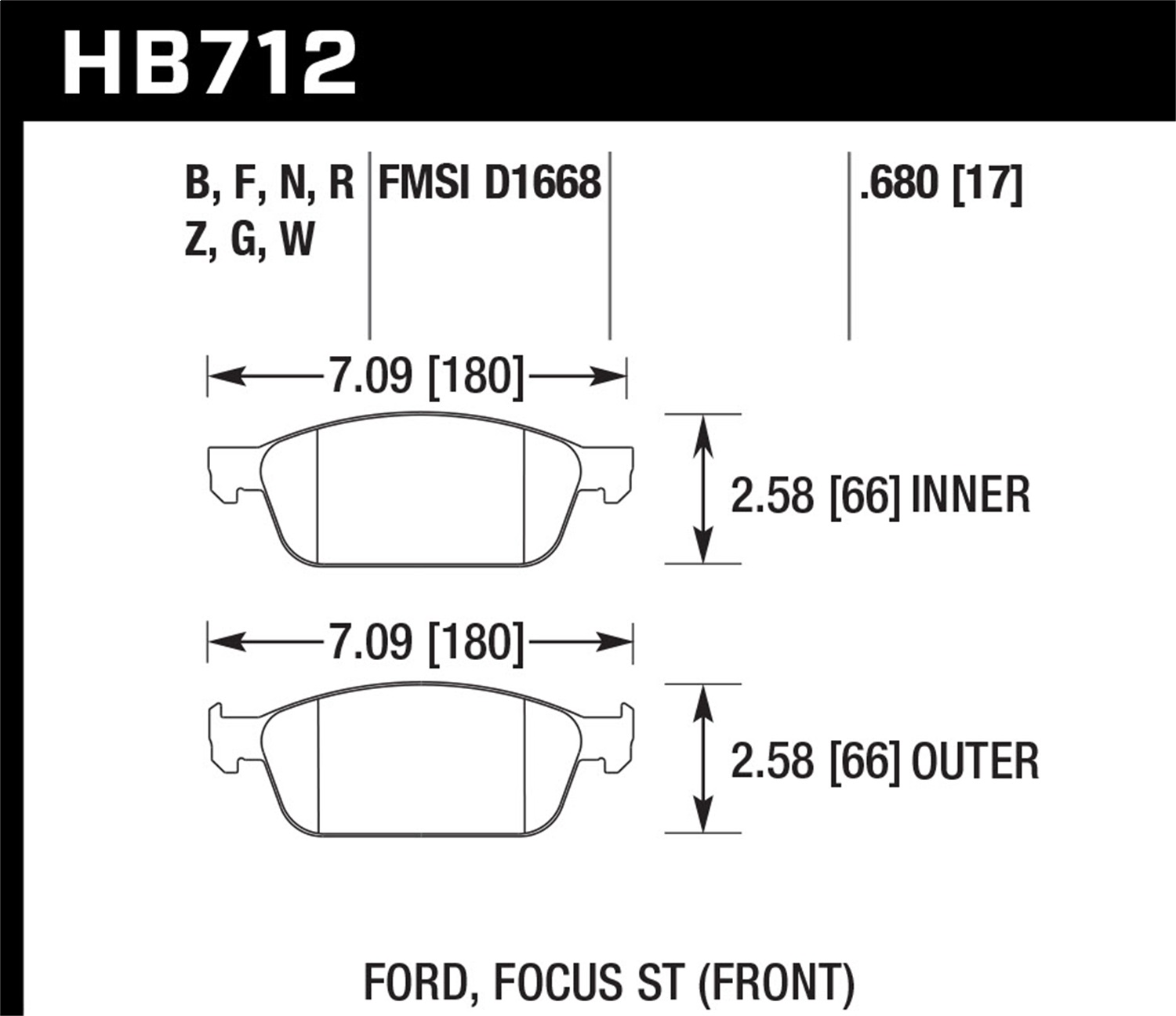 Hawk Performance HB712B.680 HPS 5.0 Disc Brake Pad Fits 13-14 Focus