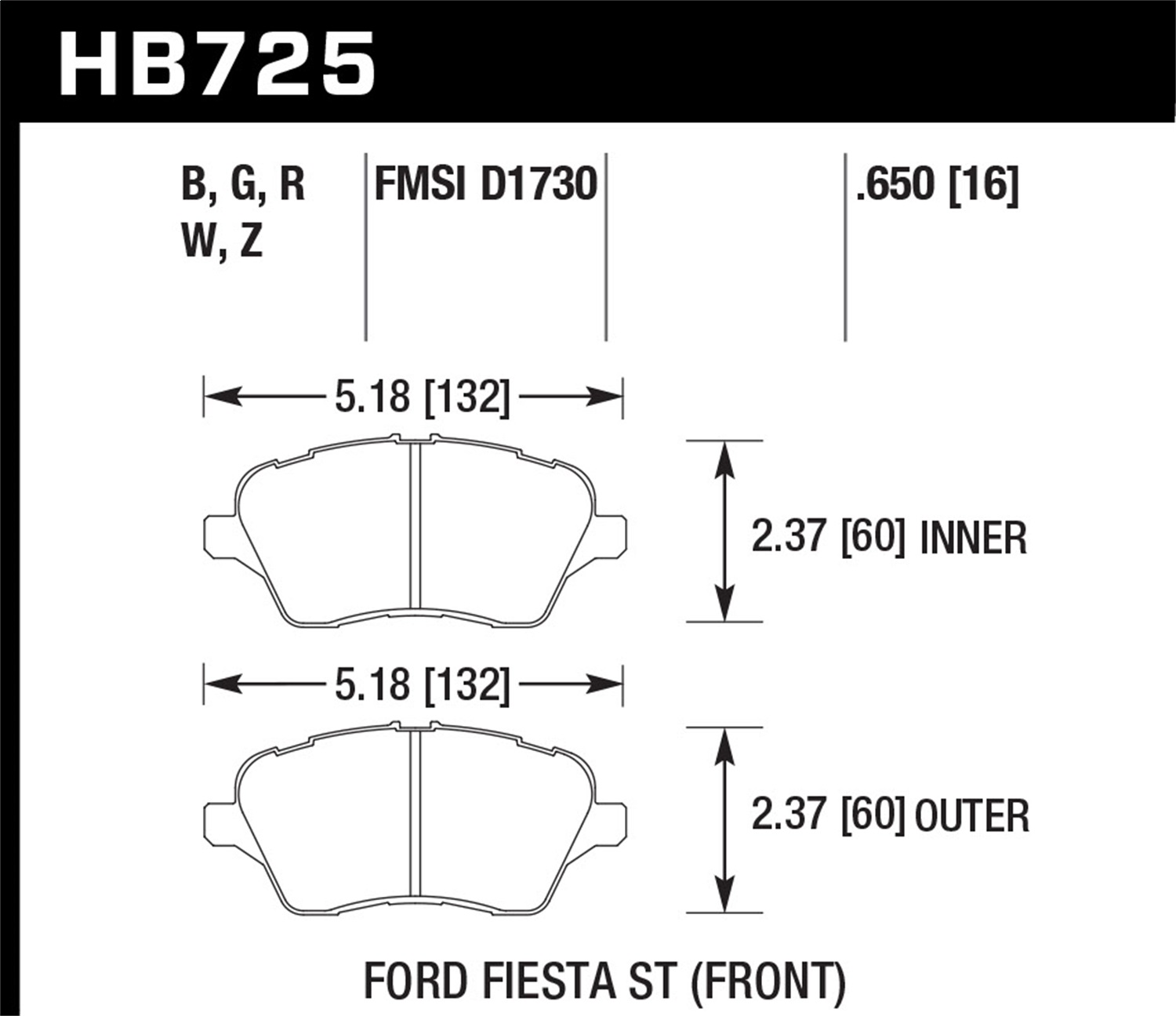 Hawk Performance HB725Z.650 Performance Ceramic Disc Brake Pad Fits 14-19 Fiesta