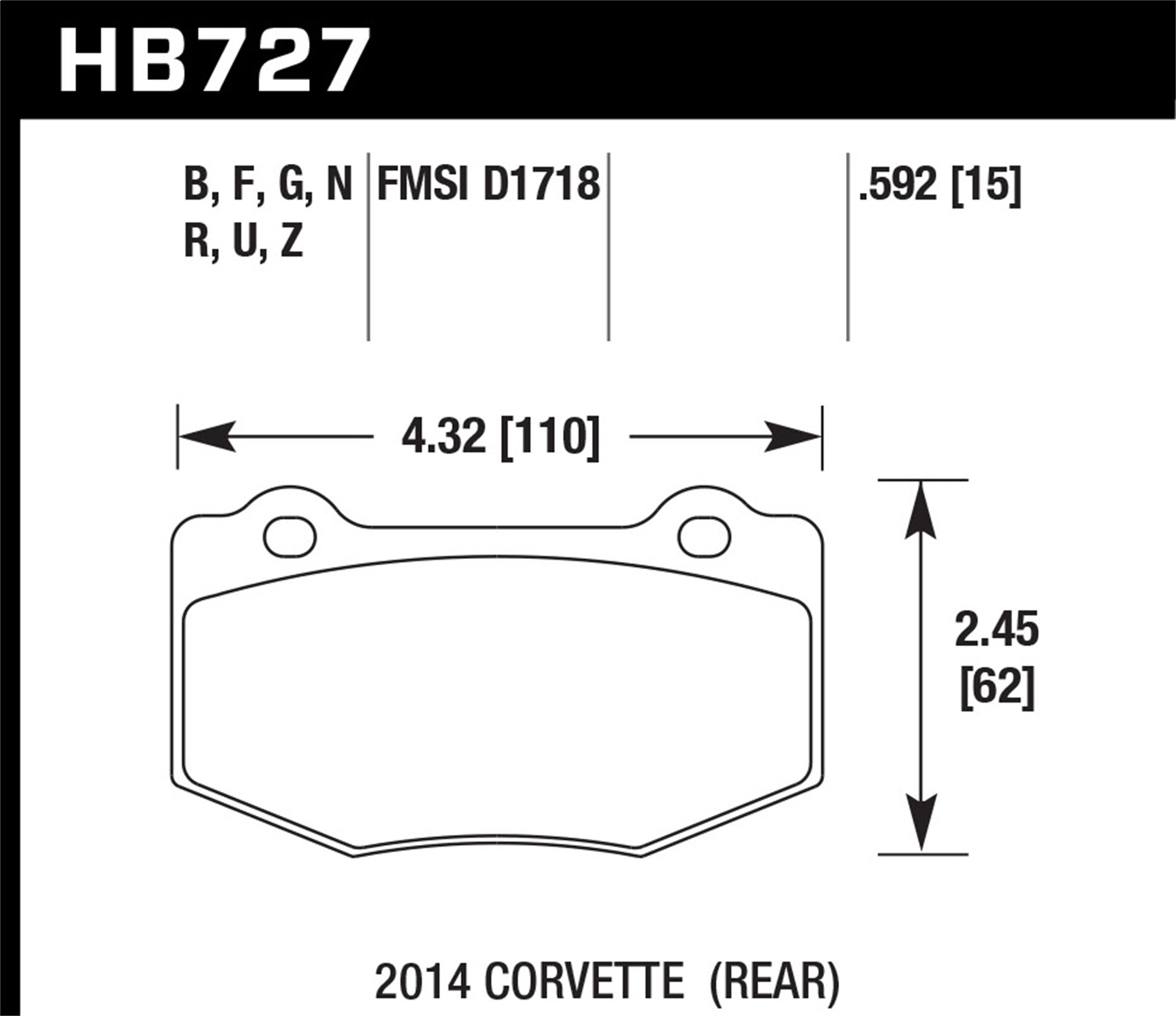 Hawk Performance HB727G.592 DTC-60 Disc Brake Pad Fits 14-18 Camaro Corvette