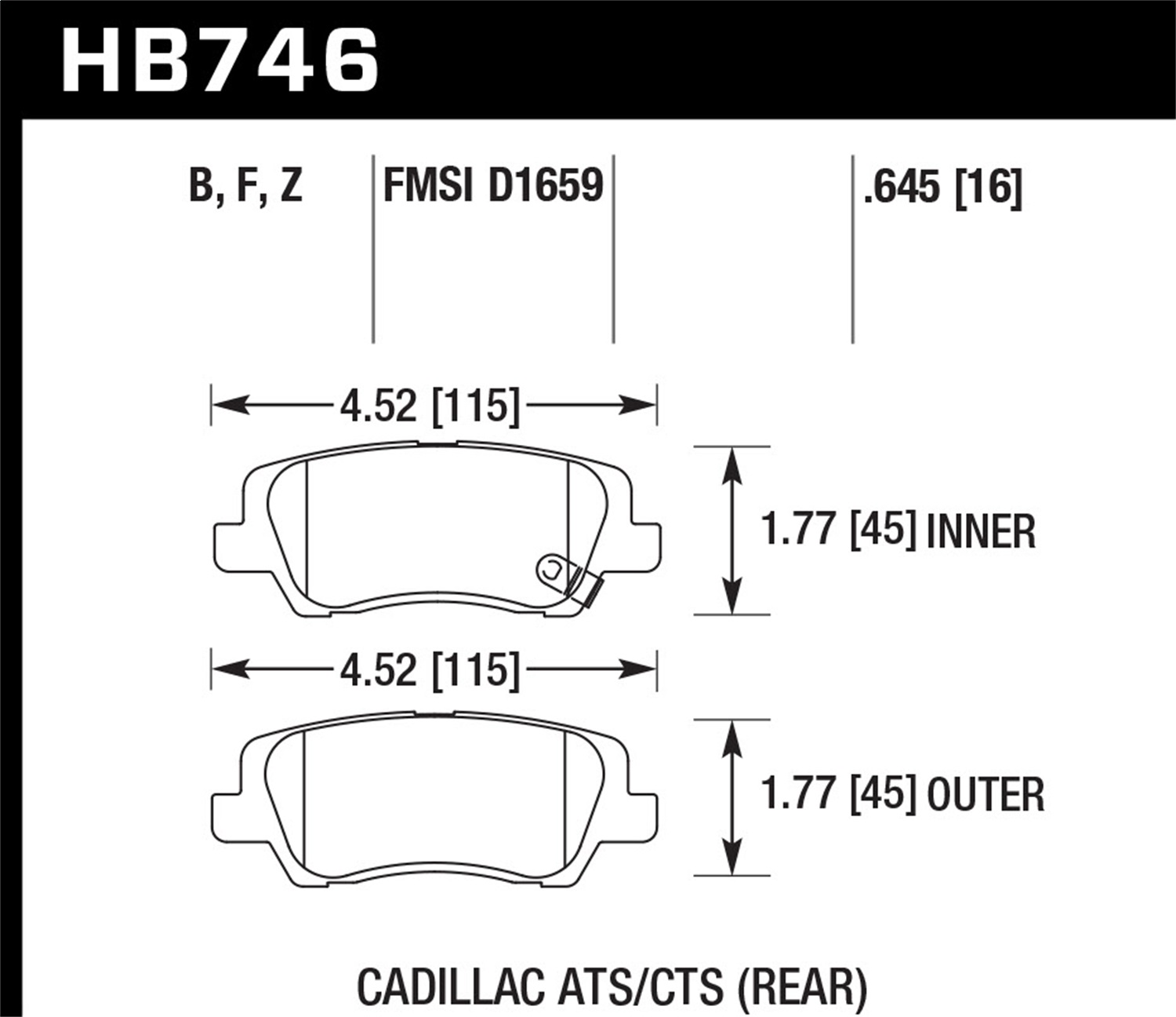 Hawk Performance HB746Z.645 Performance Ceramic Disc Brake Pad Fits ATS CTS