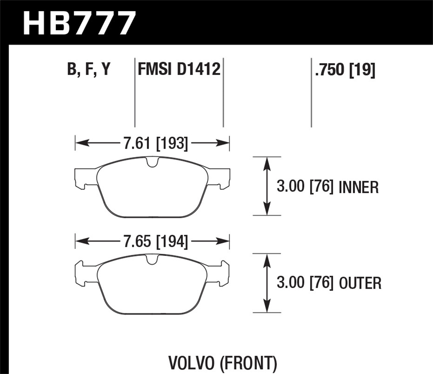 Hawk Performance HB777B.750 HPS 5.0 Disc Brake Pad Fits 03-15 XC60 XC90