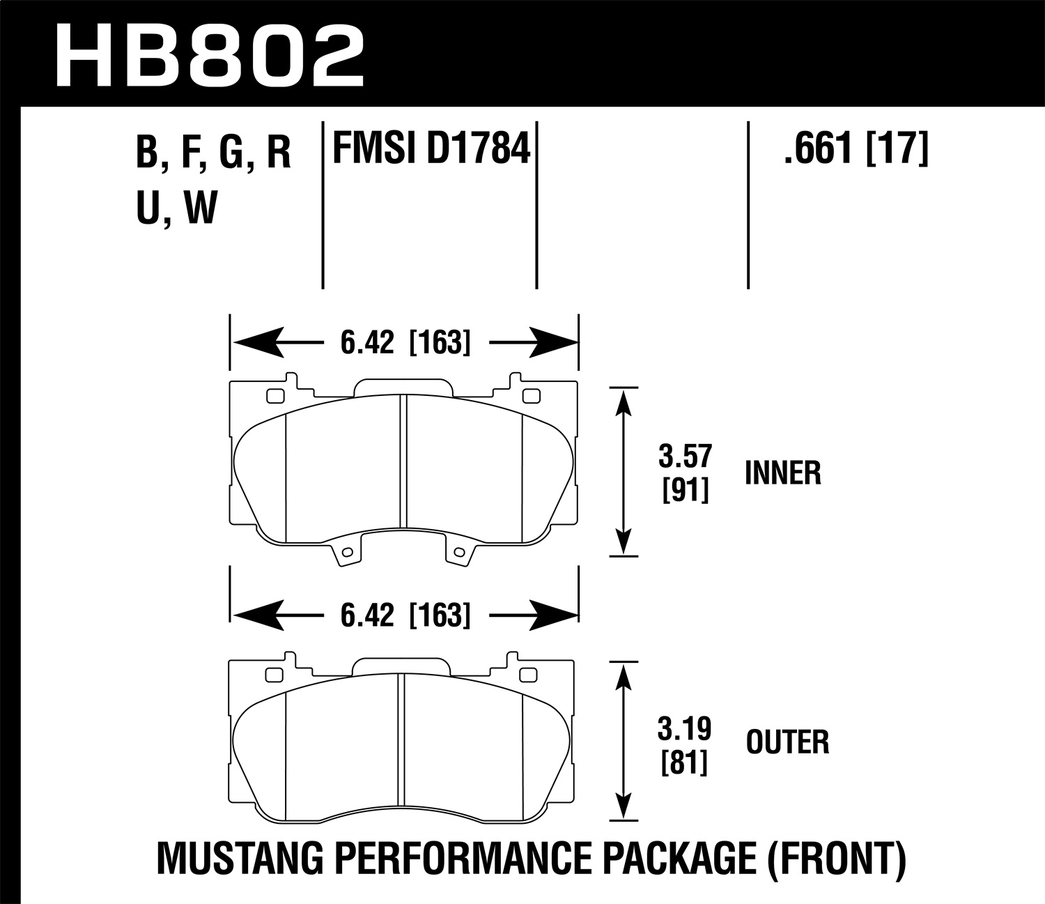 Hawk Performance HB802N.661 HP Plus Disc Brake Pad Fits 15-19 Mustang