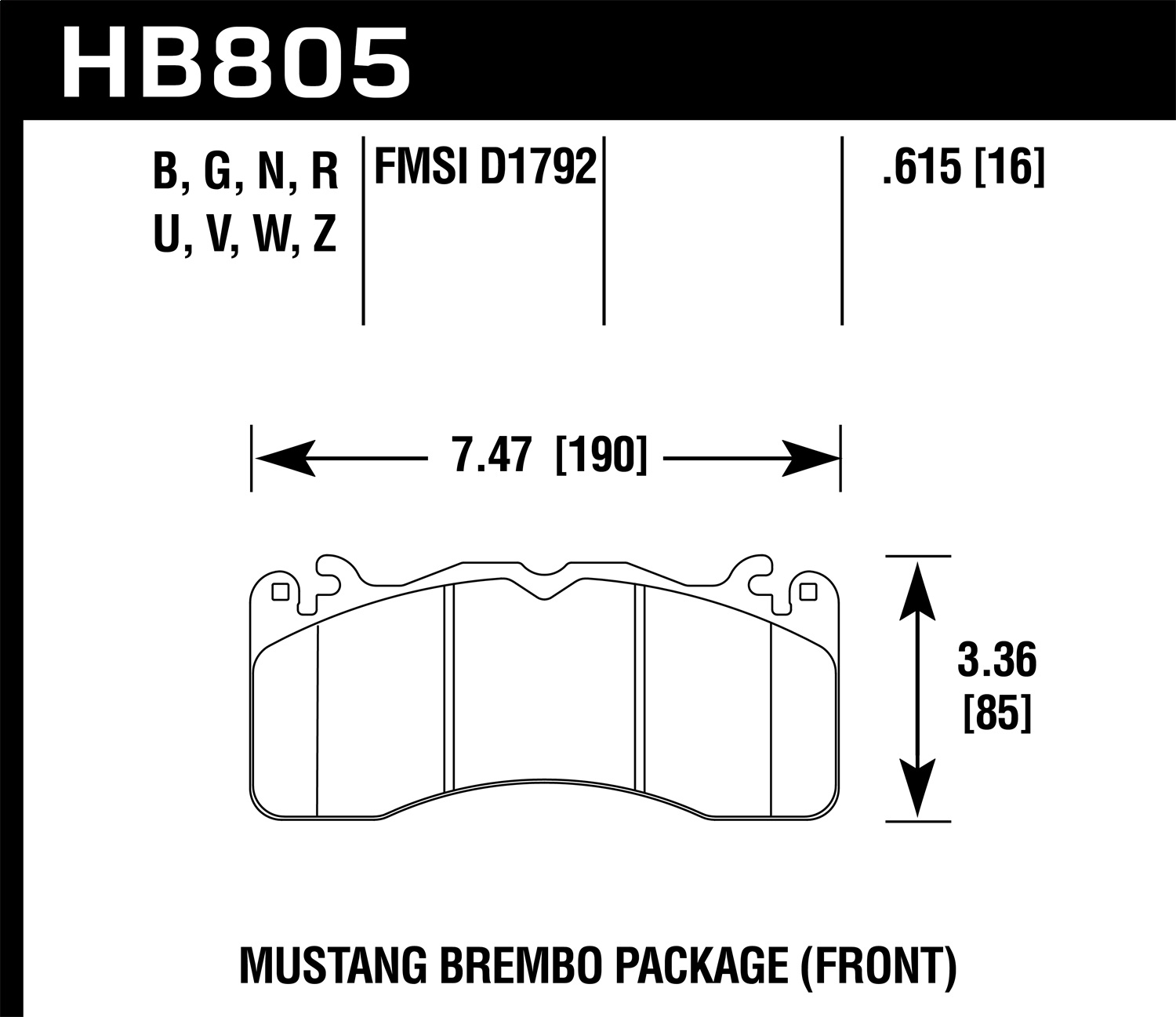 Hawk Performance HB805G.615 DTC-60 Disc Brake Pad Fits 15-19 Mustang