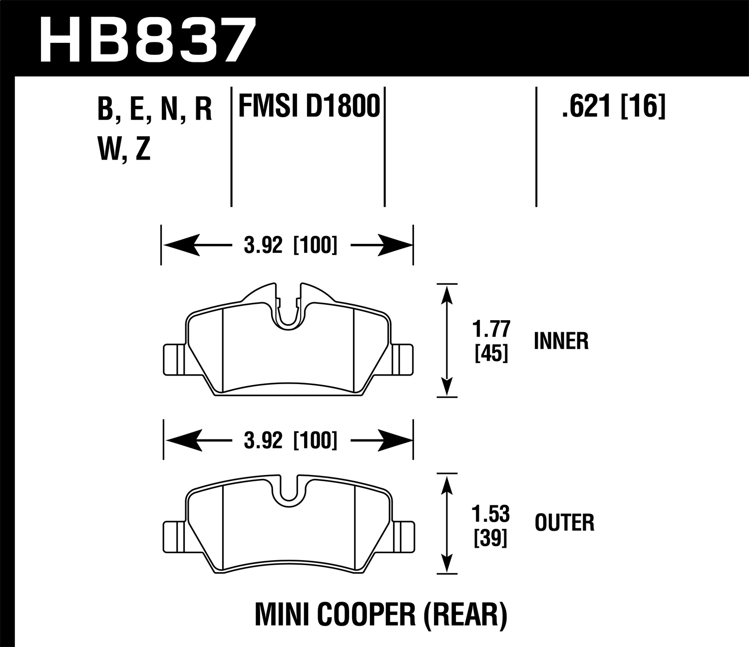 Hawk Performance HB837B.621 HPS 5.0 Disc Brake Pad Fits 14-19 Cooper