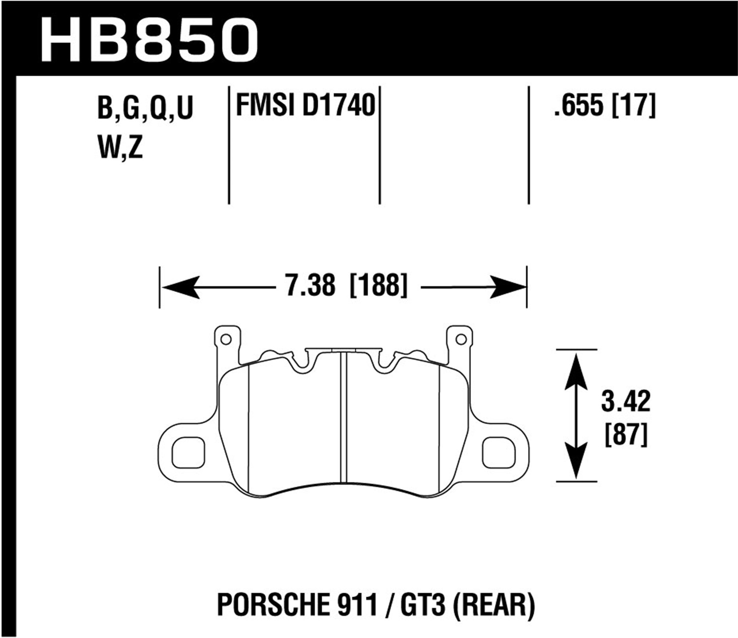 Hawk Performance HB850G.655 DTC-60 Disc Brake Pad Fits 14-19 911 Cayman Panamera