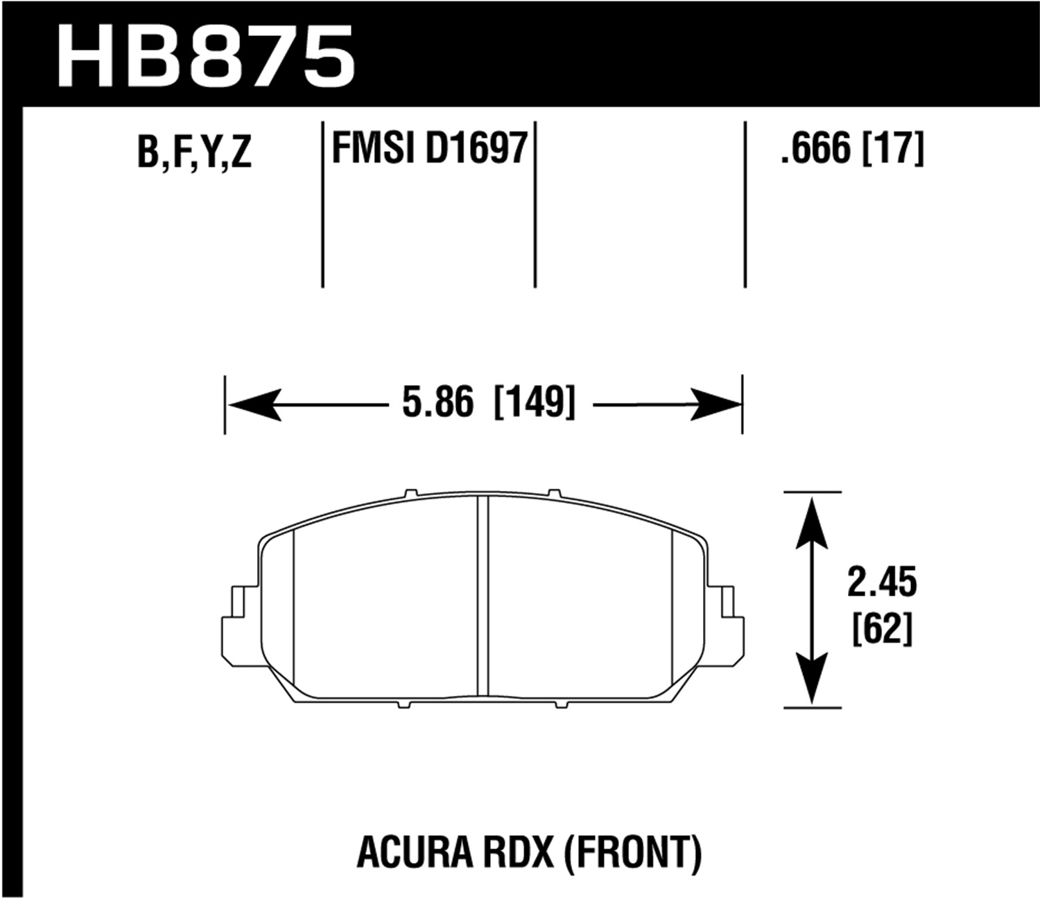 Hawk Performance HB875B.666 HPS 5.0 Disc Brake Pad Fits 14-19 Civic ILX RDX RLX