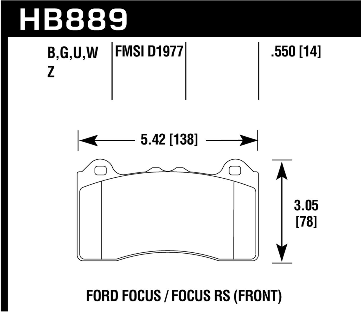 Hawk Performance HB889G.550 DTC-60 Disc Brake Pad Fits 16-18 Focus