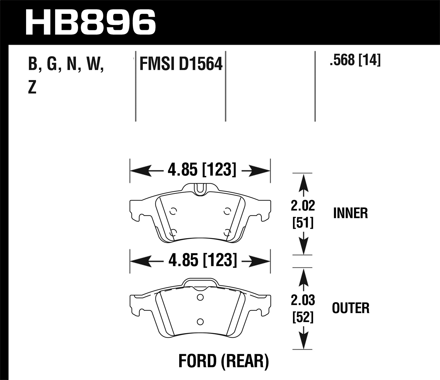 Hawk Performance HB896N.568 HP Plus Disc Brake Pad Fits 16-18 Focus