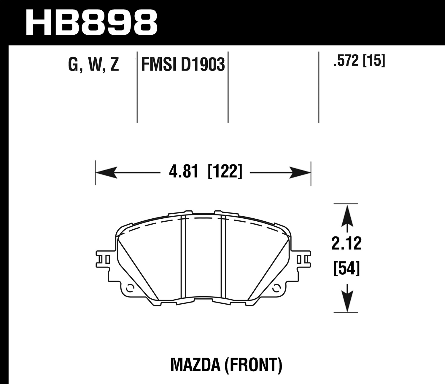 Hawk Performance HB898B.572 HPS 5.0 Disc Brake Pad Fits 124 Spider MX-5 Miata