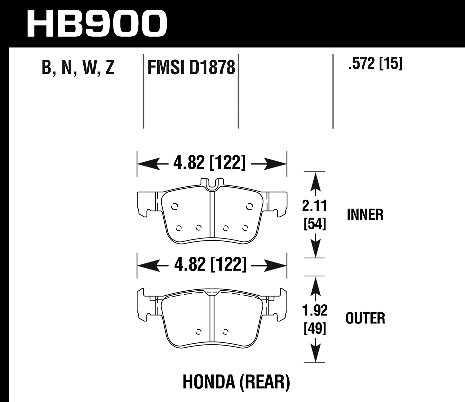 Hawk Performance HB900W.572 DTC-30 Disc Brake Pad Fits 16-19 Civic RDX