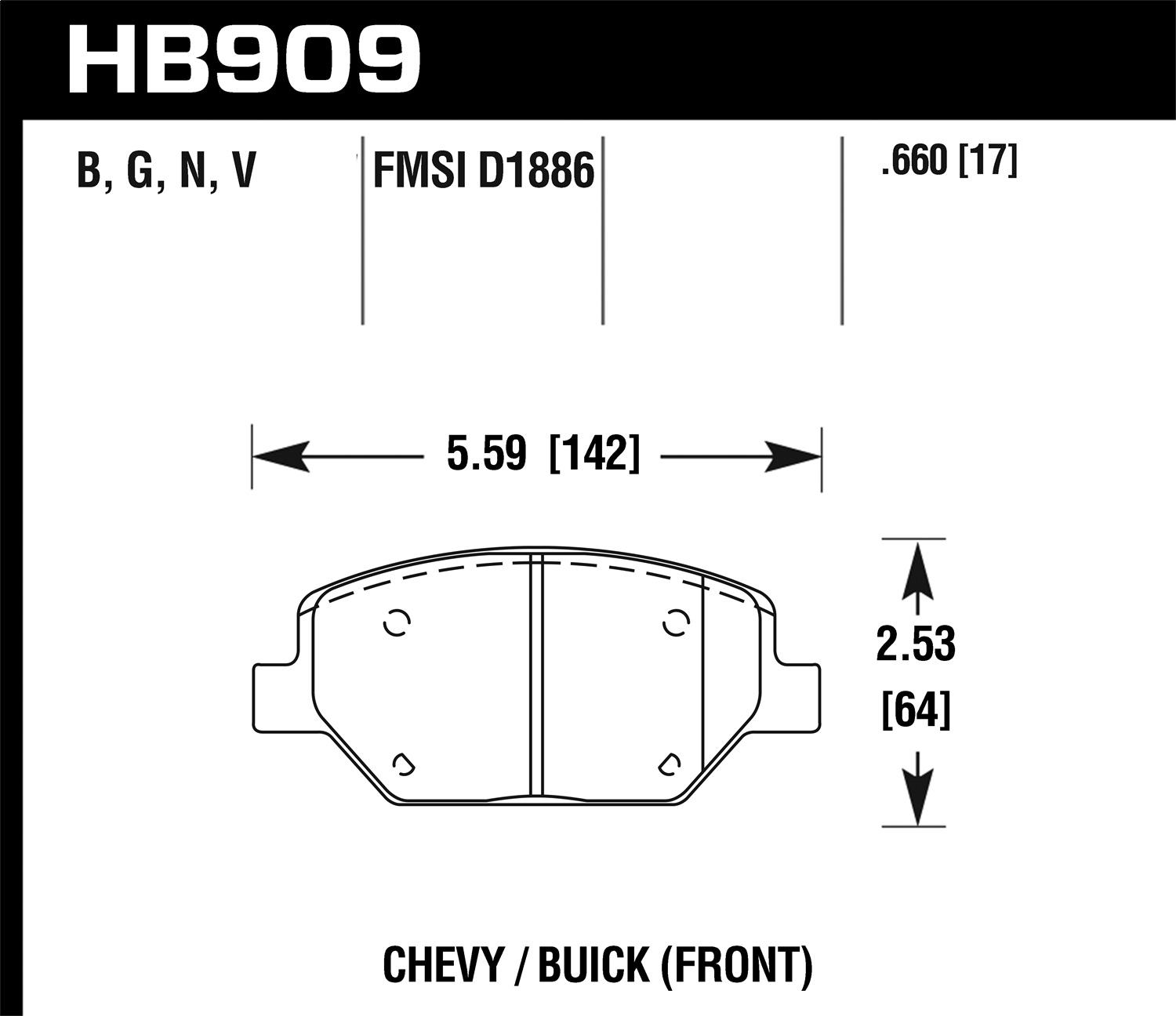 Hawk Performance HB909B.660 HPS Disc Brake Pad Fits 18-19 Camaro Equinox XT4