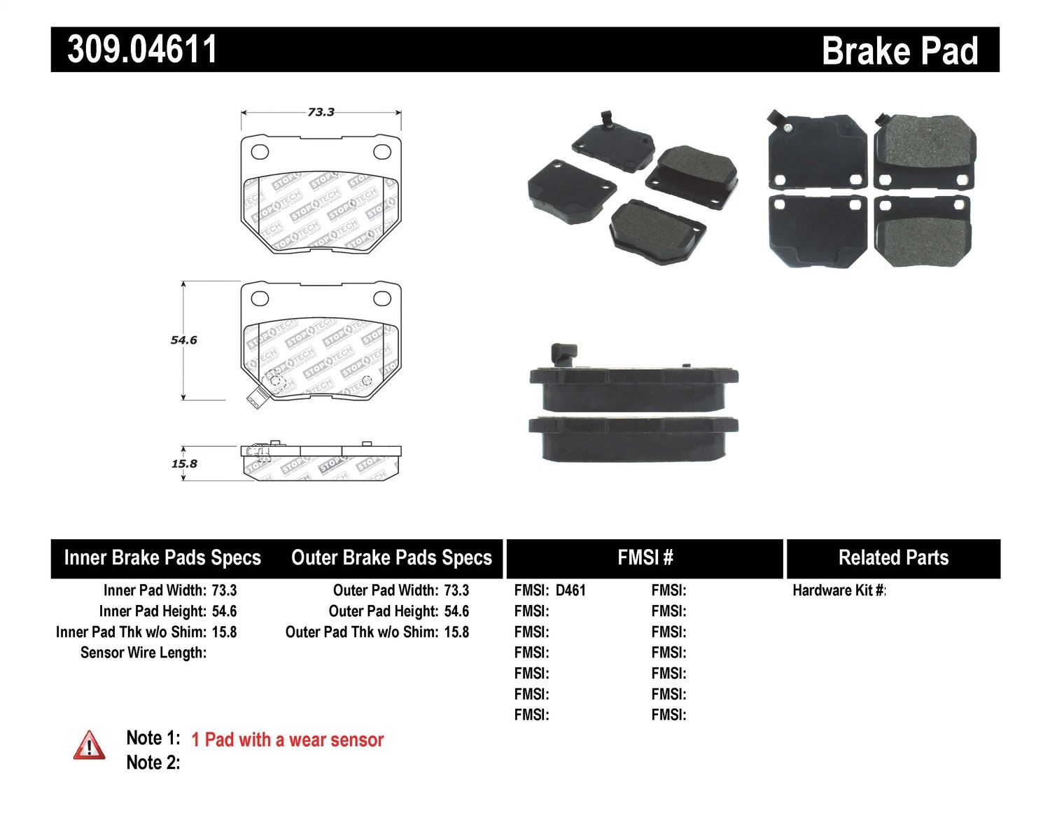 309.06220 REAR SET Stoptech Street Performance Disc Brake Pads High Friction