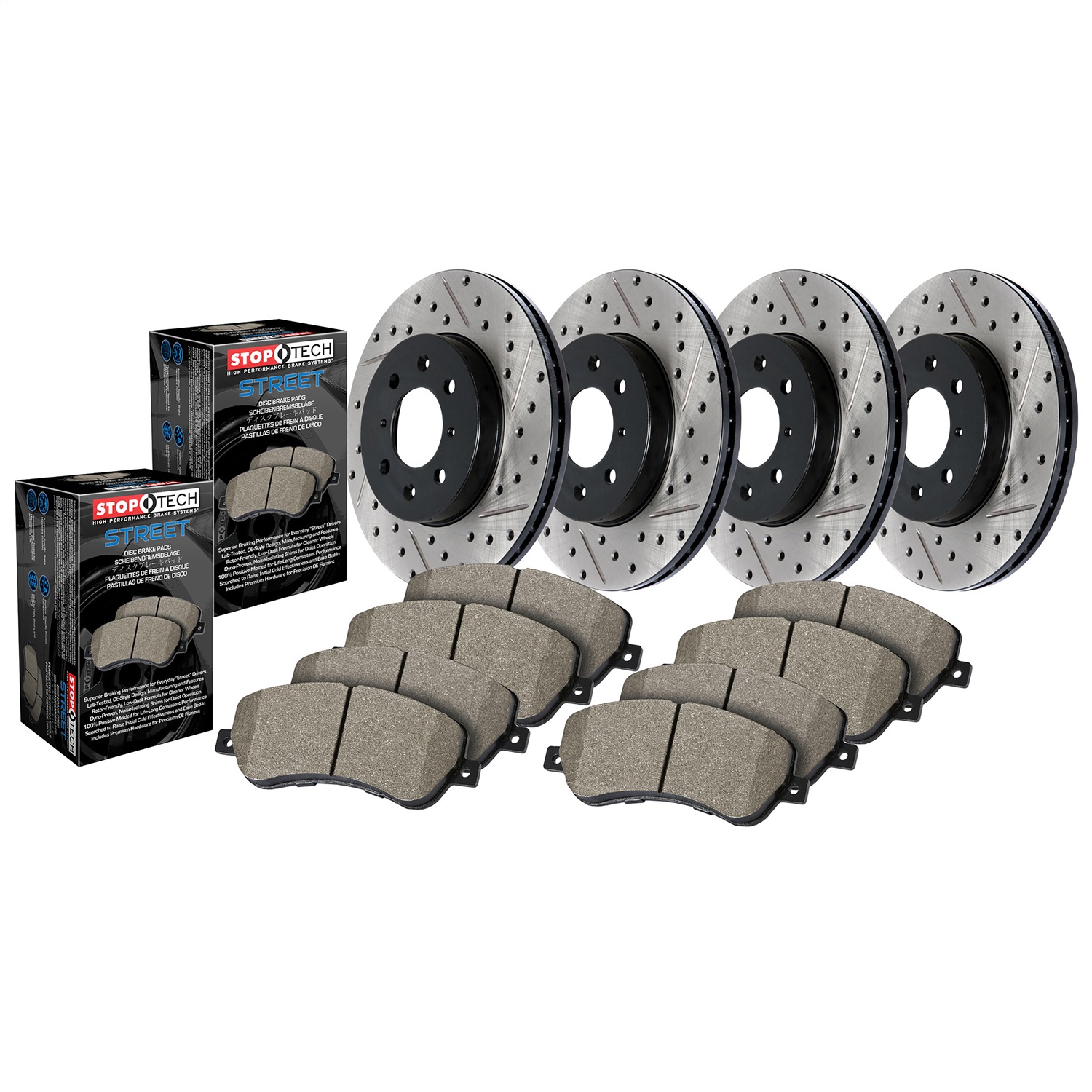 Stoptech Street Axle Pack Brake Kit, Drilled & Slotted, 4 Wheel - 935.33148
