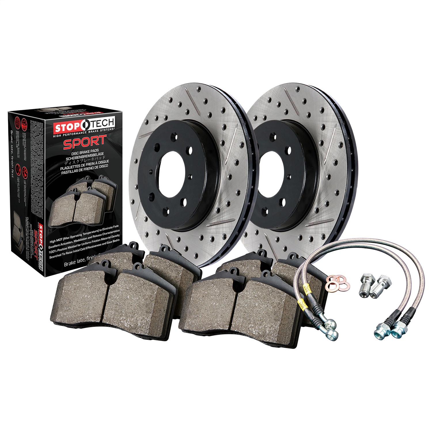 StopTech 978.40008F Sport Disc Brake Kit w/Cross-Drilled And Slotted Rotors