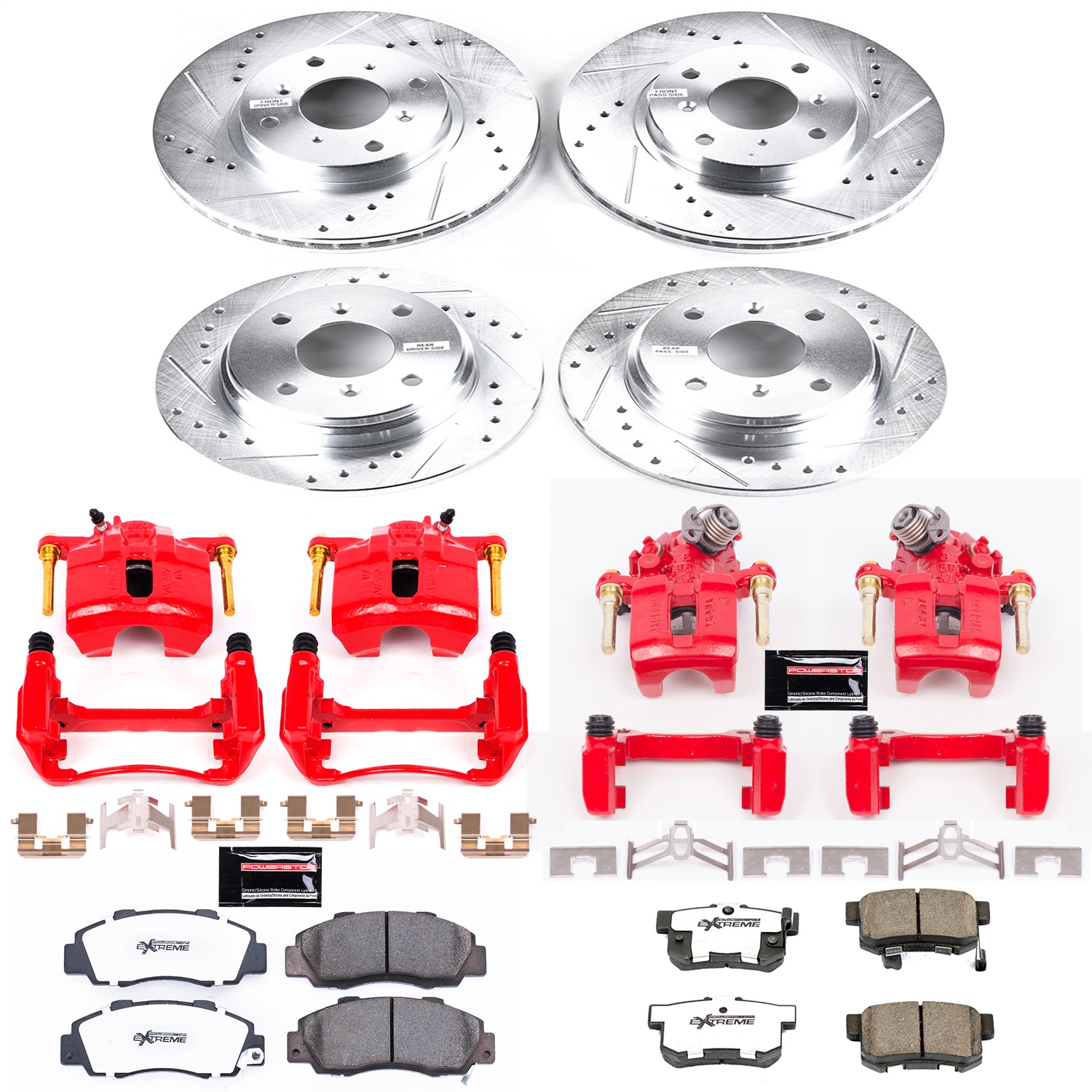 Power Stop - KC1038-26 - Front and Rear - Disc Brake Pad/Caliper and Rotor Kit