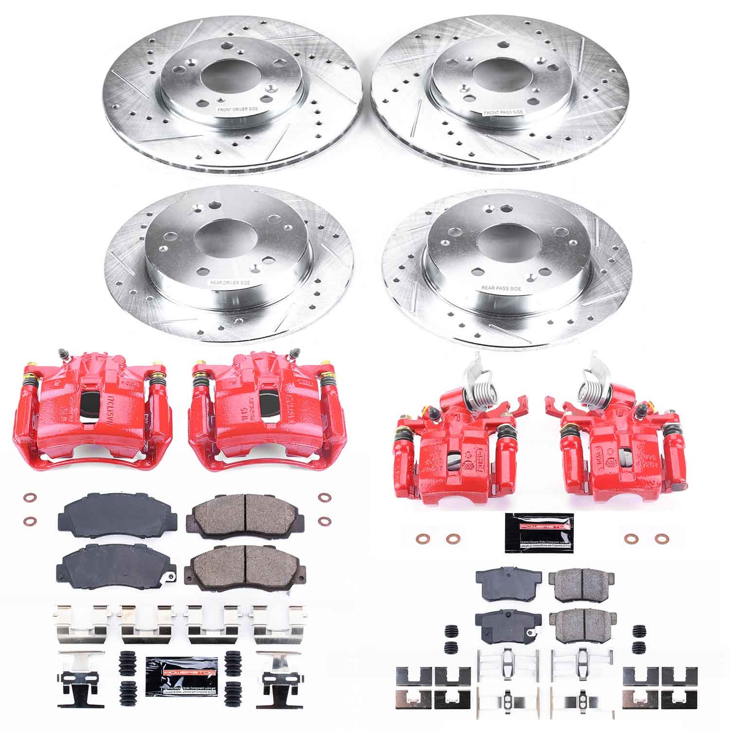 Power Stop - KC1042 - Front and Rear - Disc Brake Pad/Caliper and Rotor Kit
