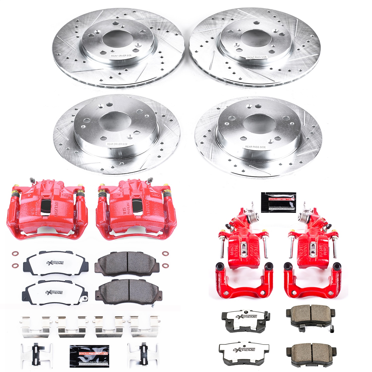 Power Stop - KC1042A-26 - Front and Rear - Disc Brake Pad/Caliper and Rotor Kit