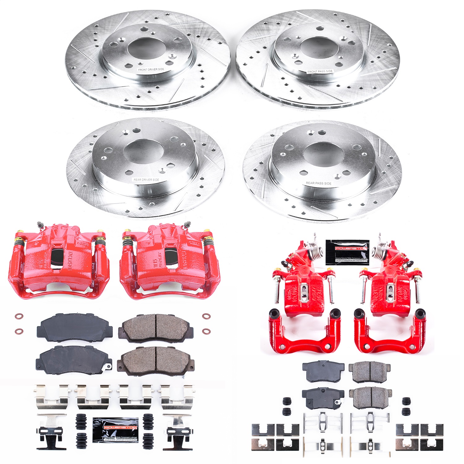 Power Stop - KC1042A - Front and Rear - Disc Brake Pad/Caliper and Rotor Kit
