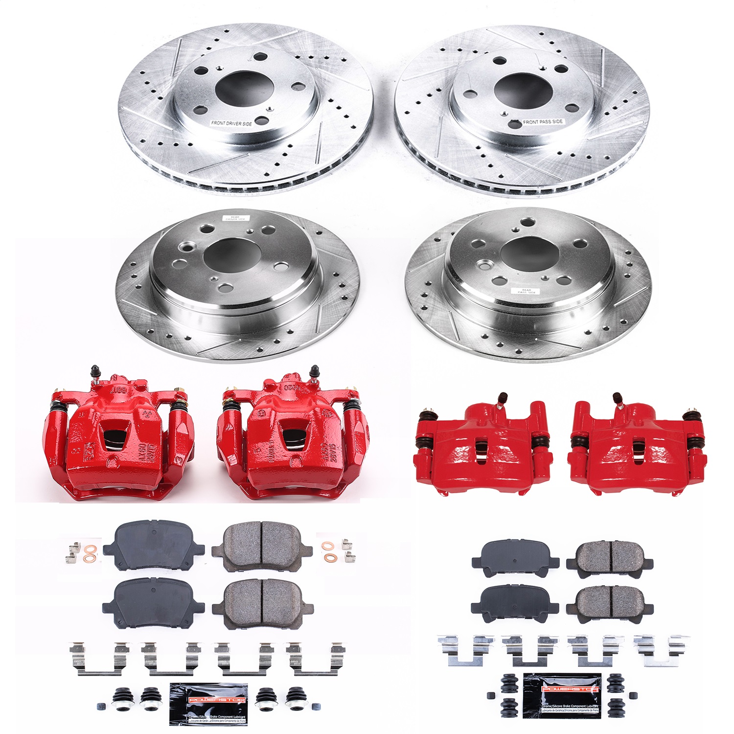 Power Stop - KC1060 - Front and Rear - Disc Brake Pad/Caliper and Rotor Kit