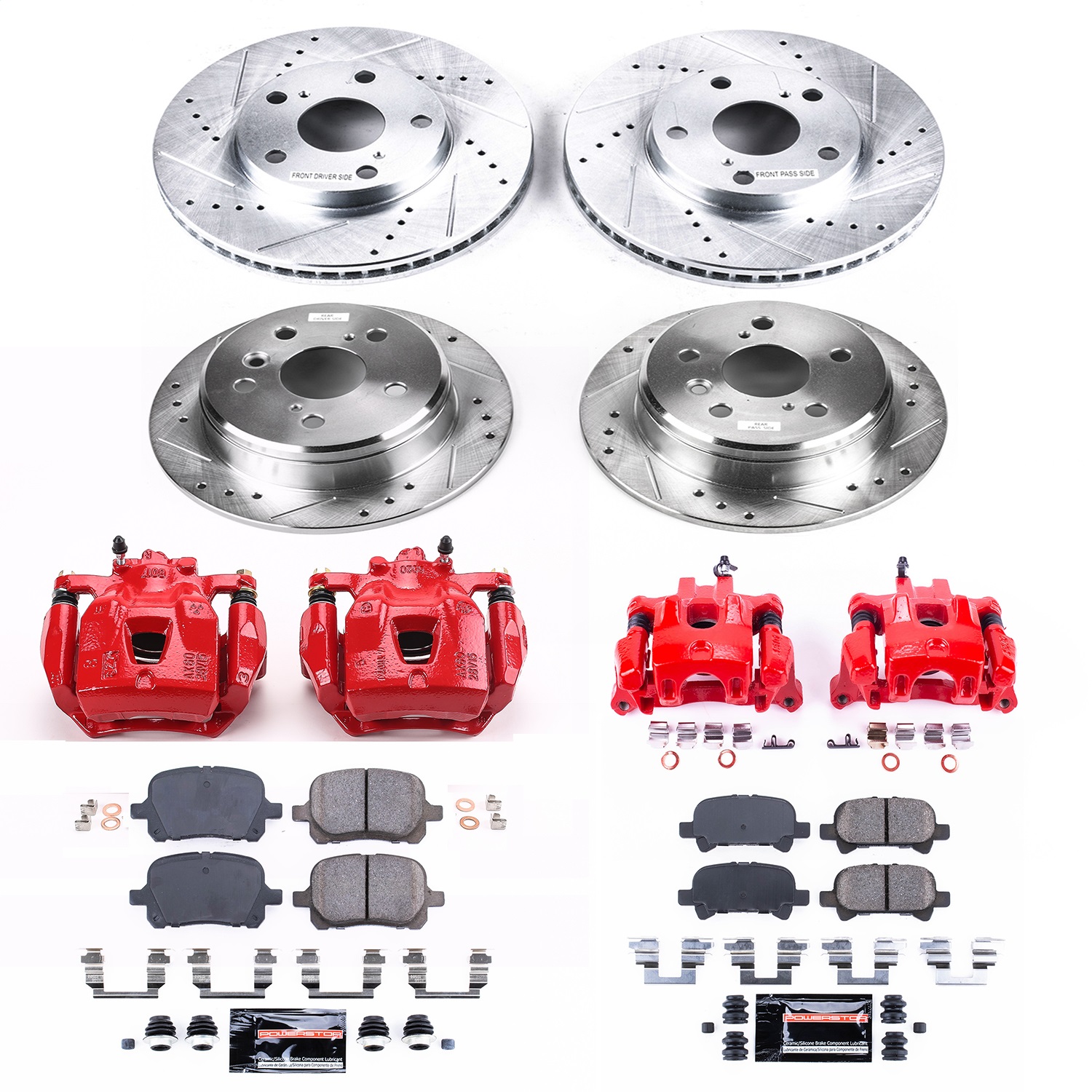 Power Stop - KC1060A - Front and Rear - Disc Brake Pad/Caliper and Rotor Kit