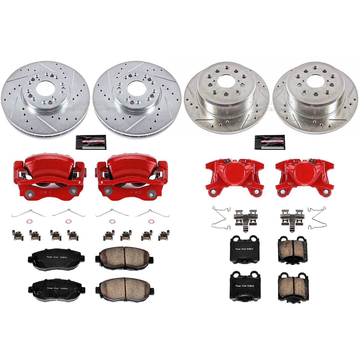 Power Stop - KC1079A - Front and Rear - Disc Brake Pad/Caliper and Rotor Kit