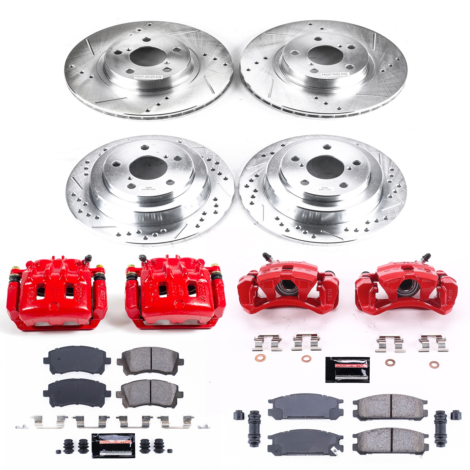 Power Stop - KC1121 - Front and Rear - Disc Brake Pad/Caliper and Rotor Kit