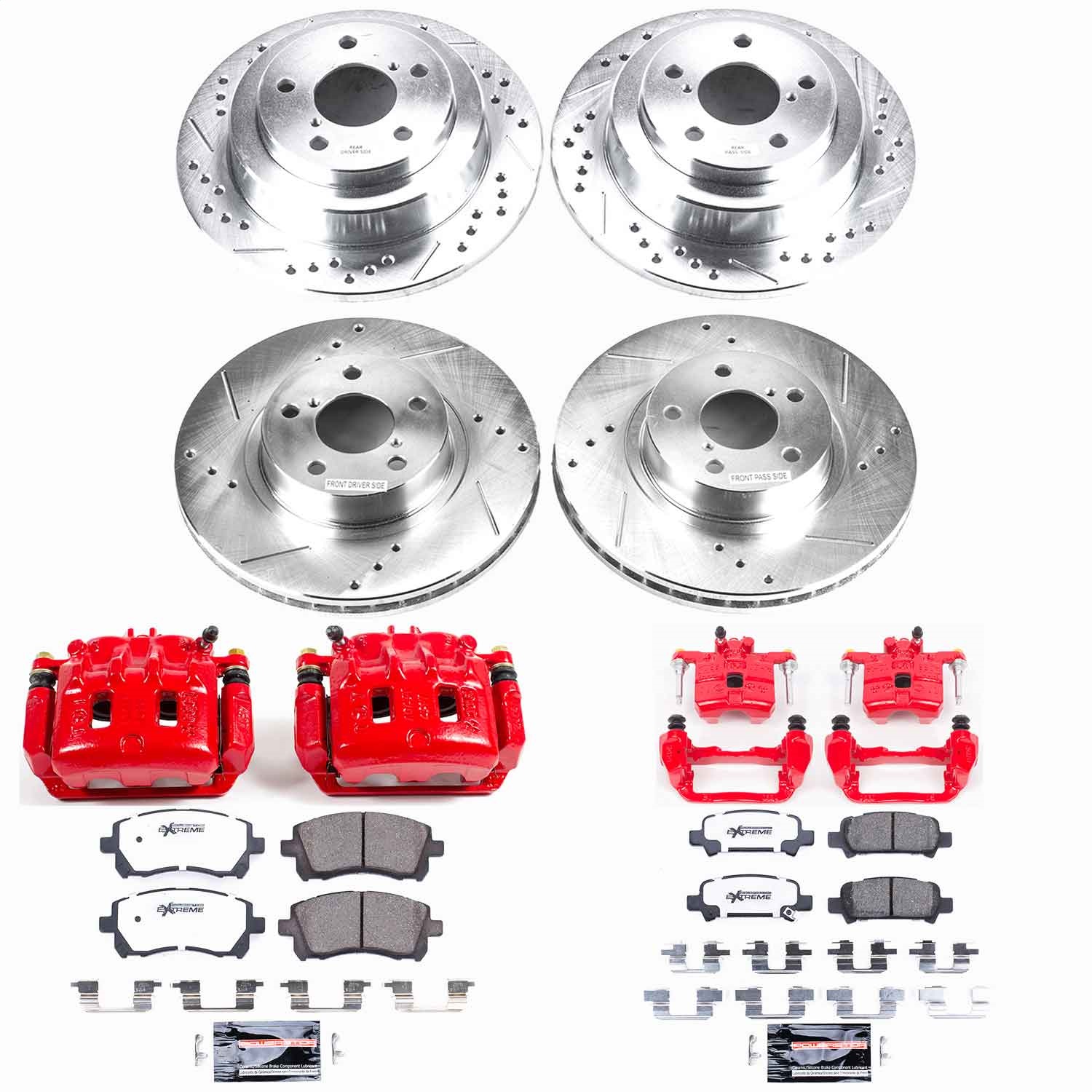 Power Stop - KC1122-26 - Front and Rear - Disc Brake Pad/Caliper and Rotor Kit