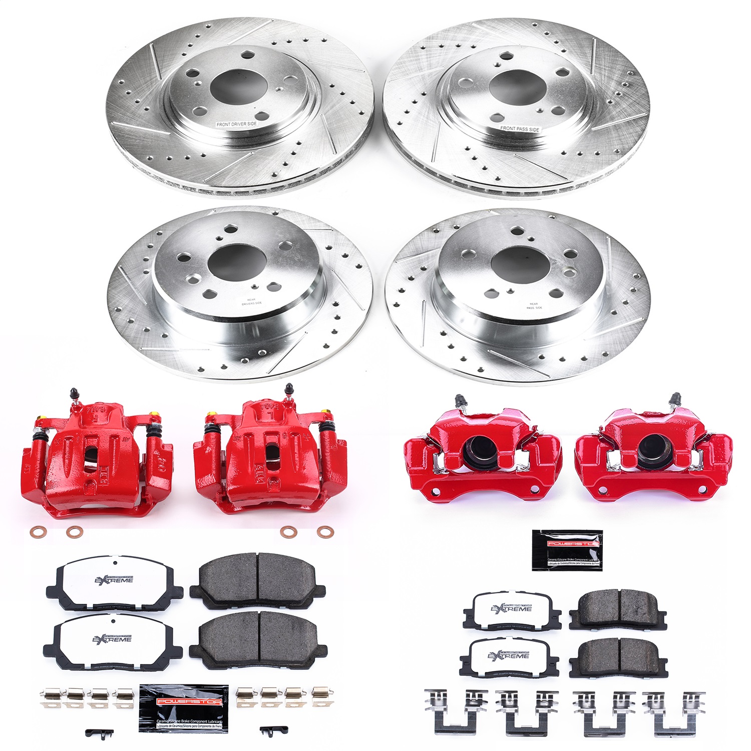 Power Stop - KC1140A-36 - Front and Rear - Disc Brake Pad/Caliper and Rotor Kit