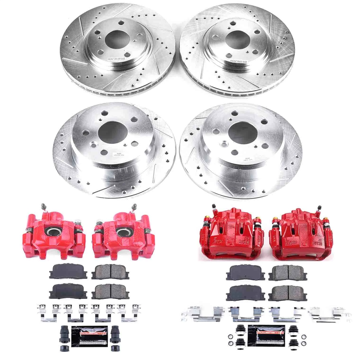 Power Stop - KC1142 - Front and Rear - Disc Brake Pad/Caliper and Rotor Kit
