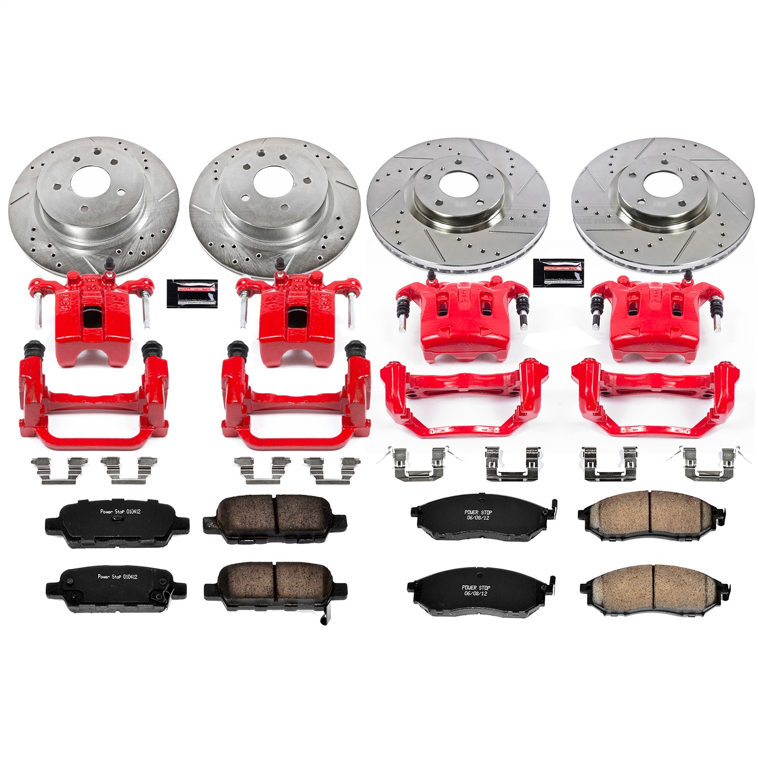 Power Stop - KC114A - Front and Rear - Disc Brake Pad/Caliper and Rotor Kit