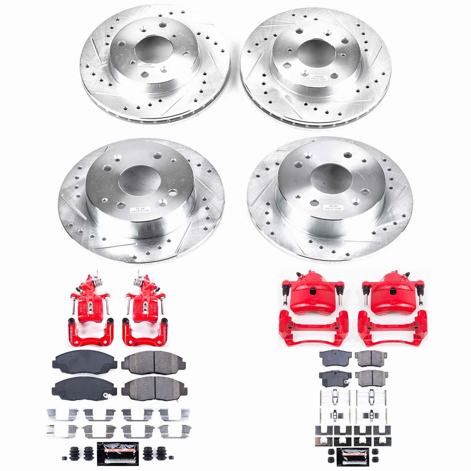 Power Stop - KC1240A - Front and Rear - Disc Brake Pad/Caliper and Rotor Kit