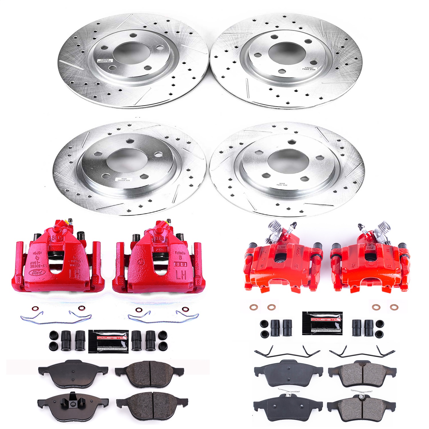 Power Stop - KC126C - Front and Rear - Disc Brake Pad/Caliper and Rotor Kit