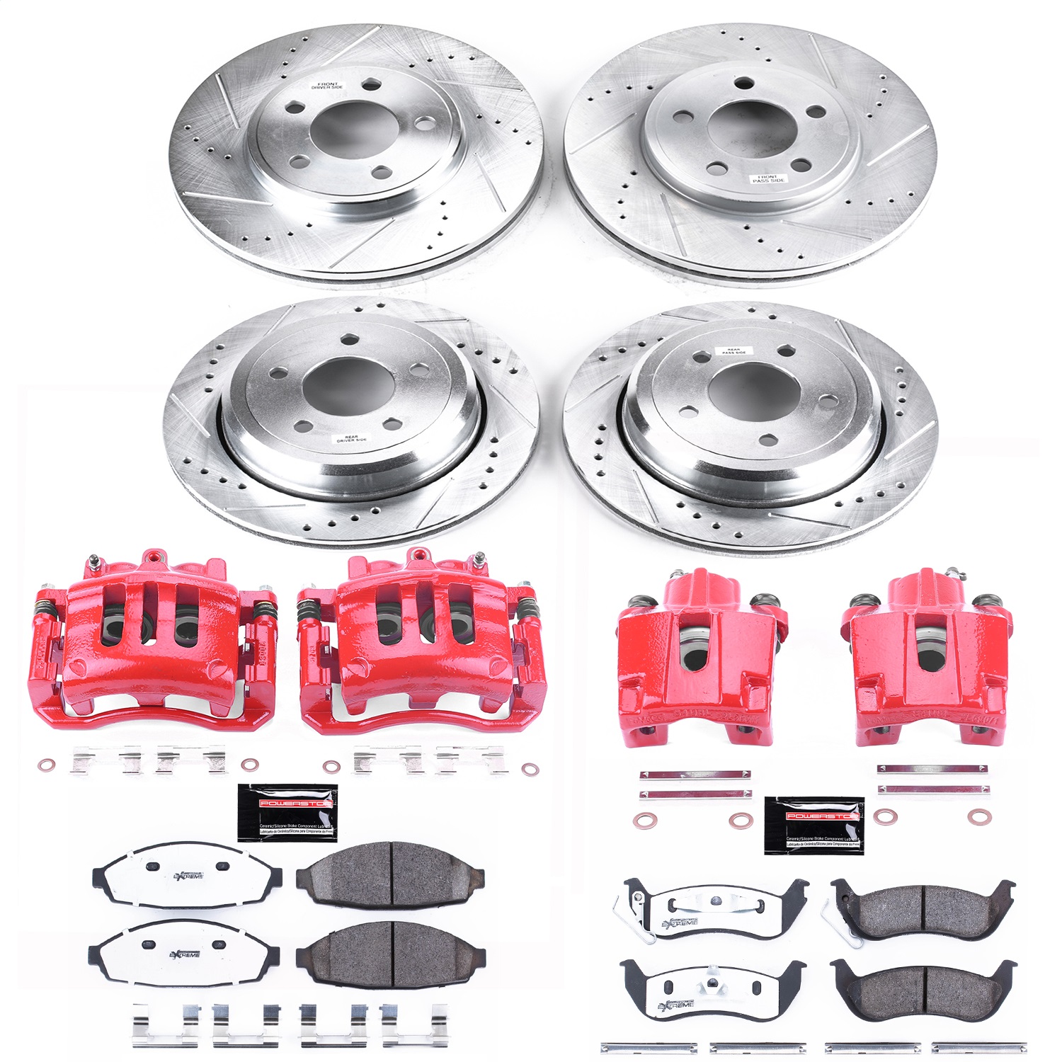 Power Stop - KC1365-26 - Front and Rear - Disc Brake Pad/Caliper and Rotor Kit