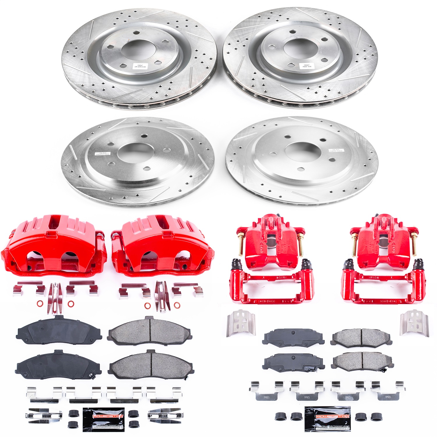 Power Stop - KC1418B - Front and Rear - Disc Brake Pad/Caliper and Rotor Kit