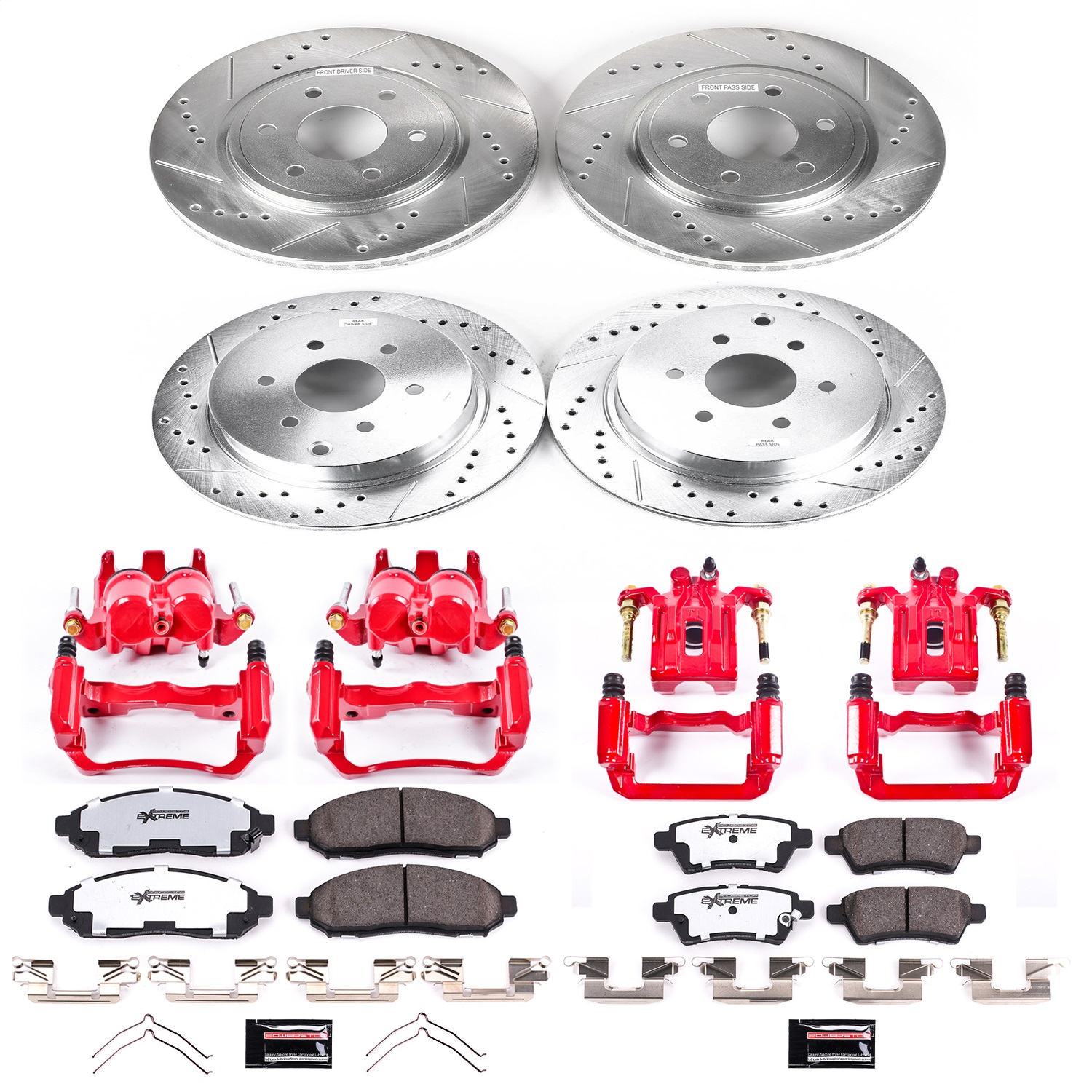 Power Stop - KC144-36 - Front and Rear - Disc Brake Pad/Caliper and Rotor Kit