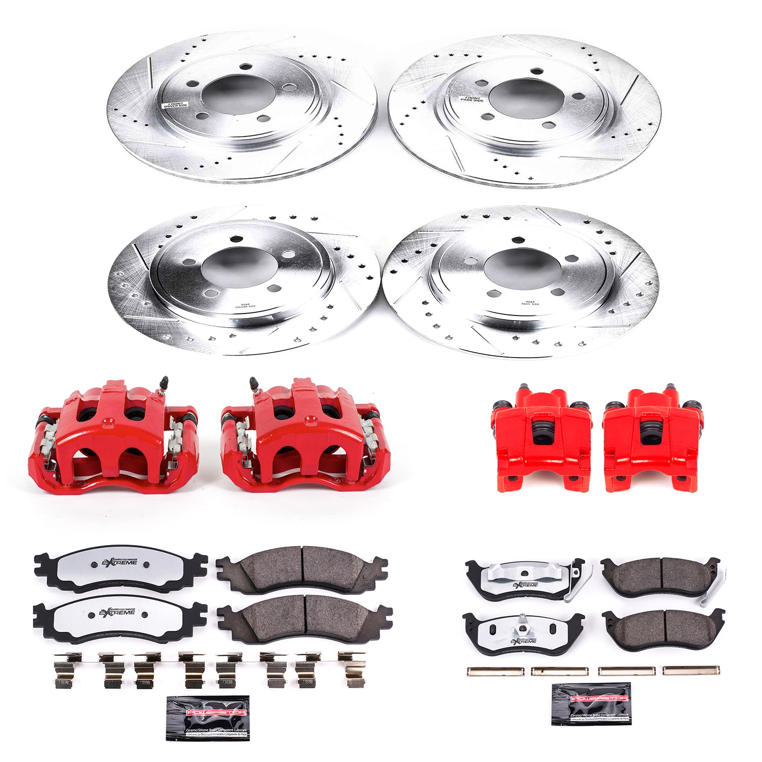 Power Stop - KC1443-36 - Front and Rear - Disc Brake Pad/Caliper and Rotor Kit