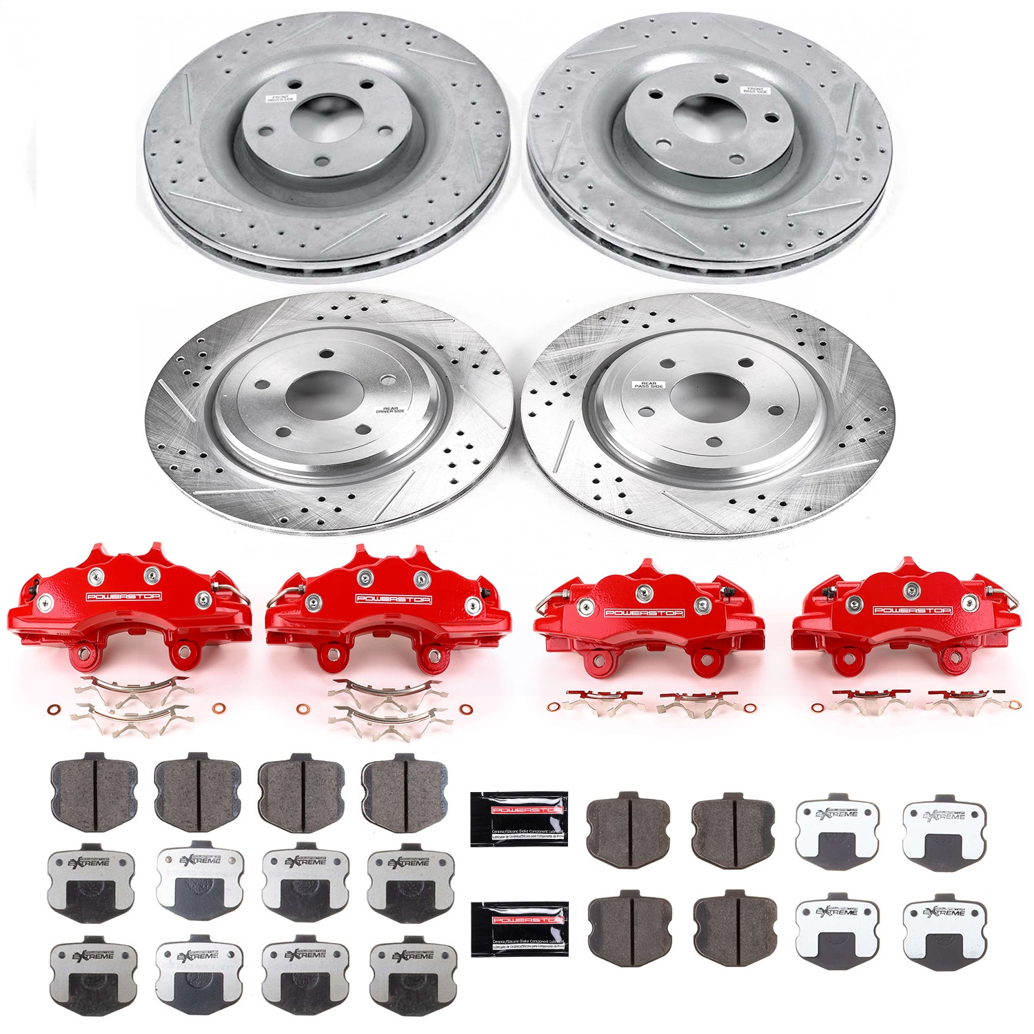 Power Stop - KC1445-26 - Front and Rear - Disc Brake Pad/Caliper and Rotor Kit