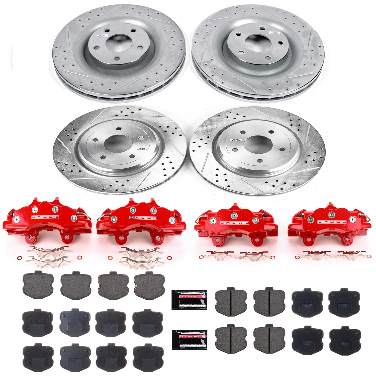 Power Stop - KC1445 - Front and Rear - Disc Brake Pad/Caliper and Rotor Kit