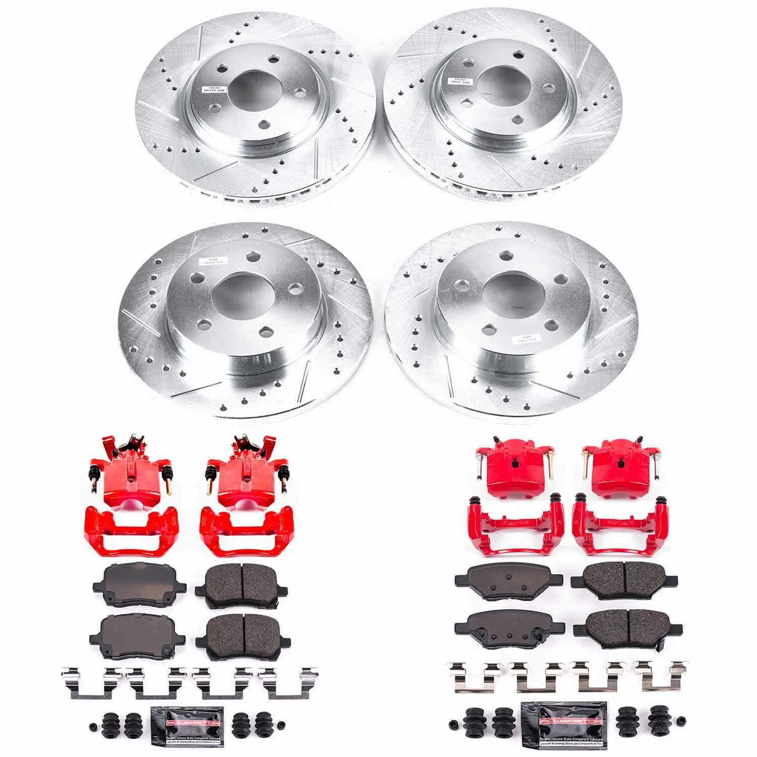 Power Stop - KC1612A - Front and Rear - Disc Brake Pad/Caliper and Rotor Kit