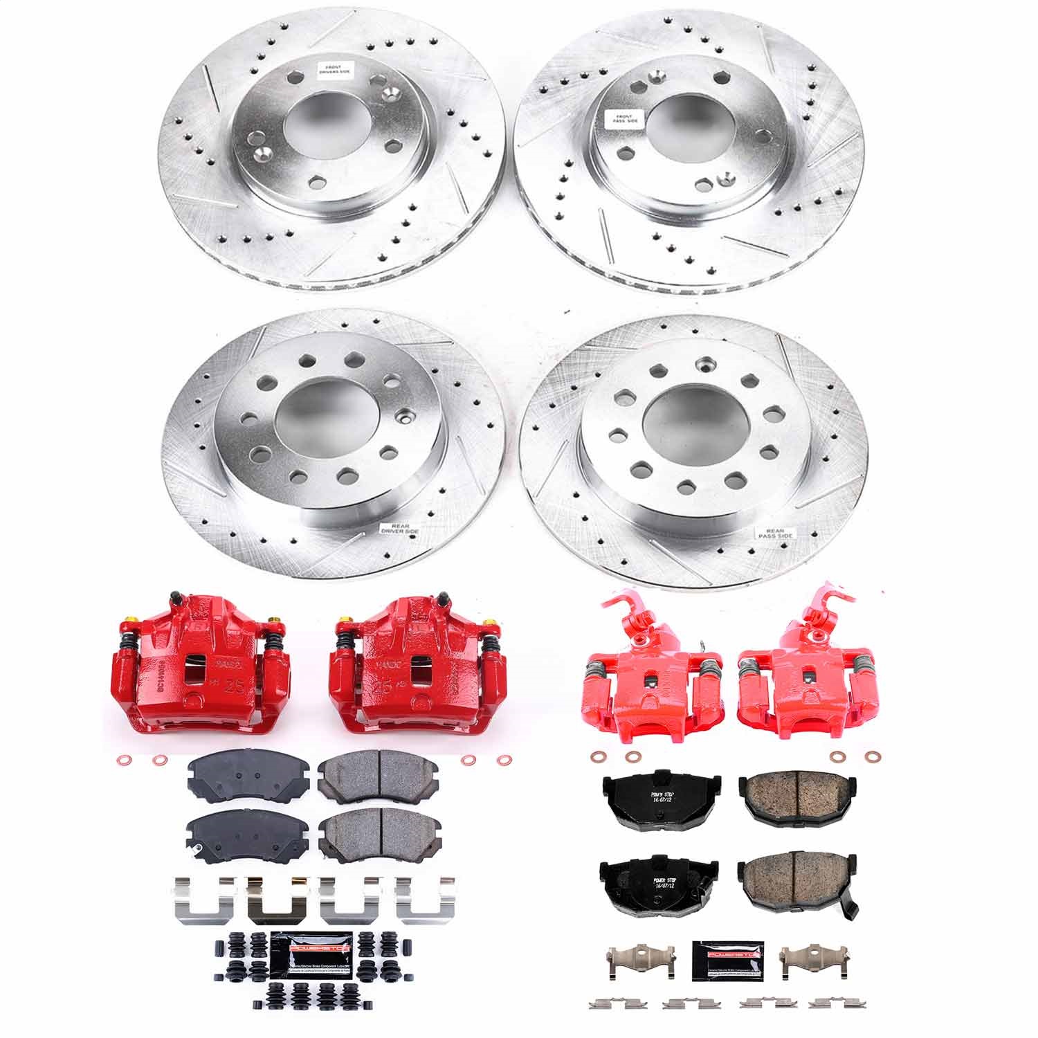 Power Stop - KC166 - Front and Rear - Disc Brake Pad/Caliper and Rotor Kit