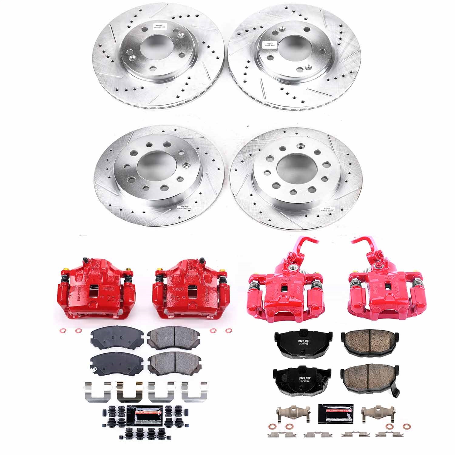Power Stop - KC166A - Front and Rear - Disc Brake Pad/Caliper and Rotor Kit