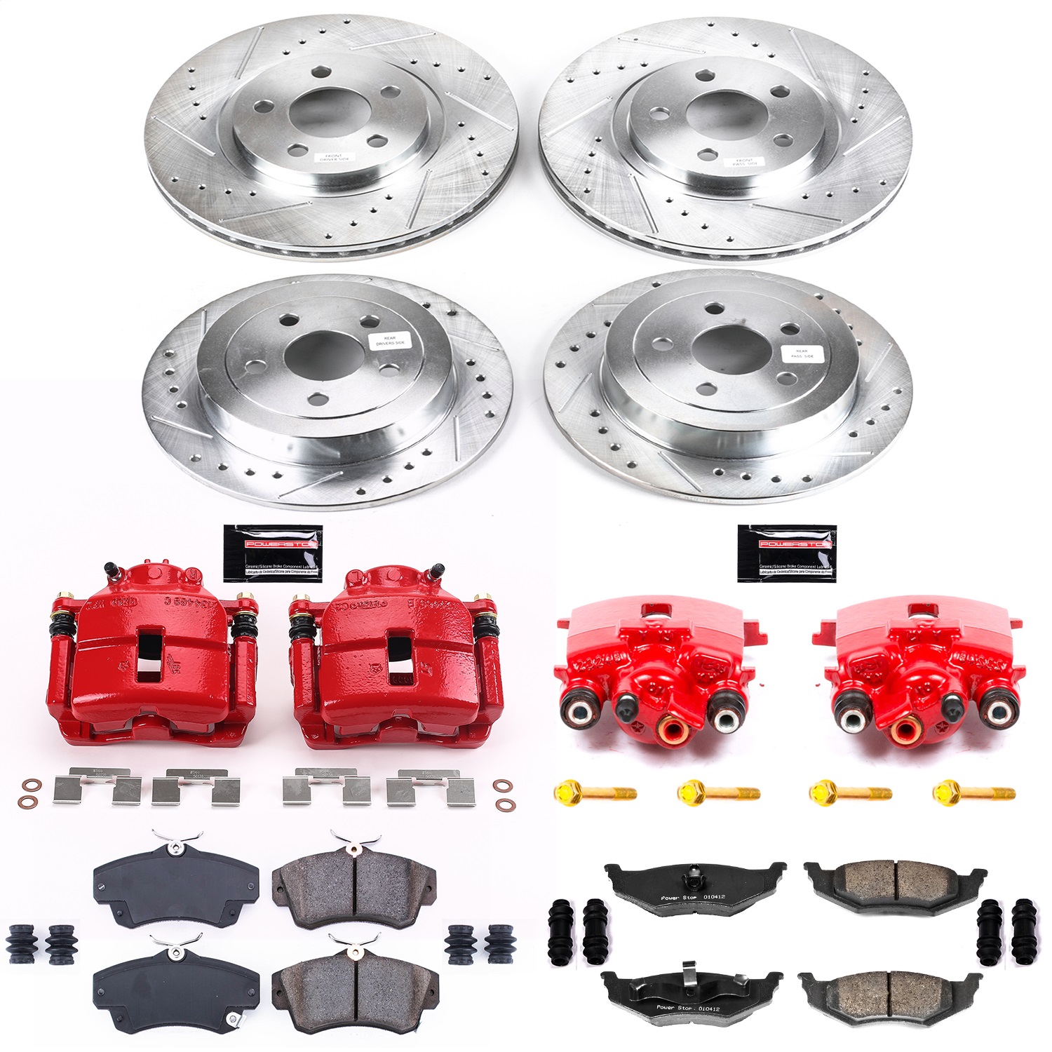 Power Stop - KC1705A - Front and Rear - Disc Brake Pad/Caliper and Rotor Kit