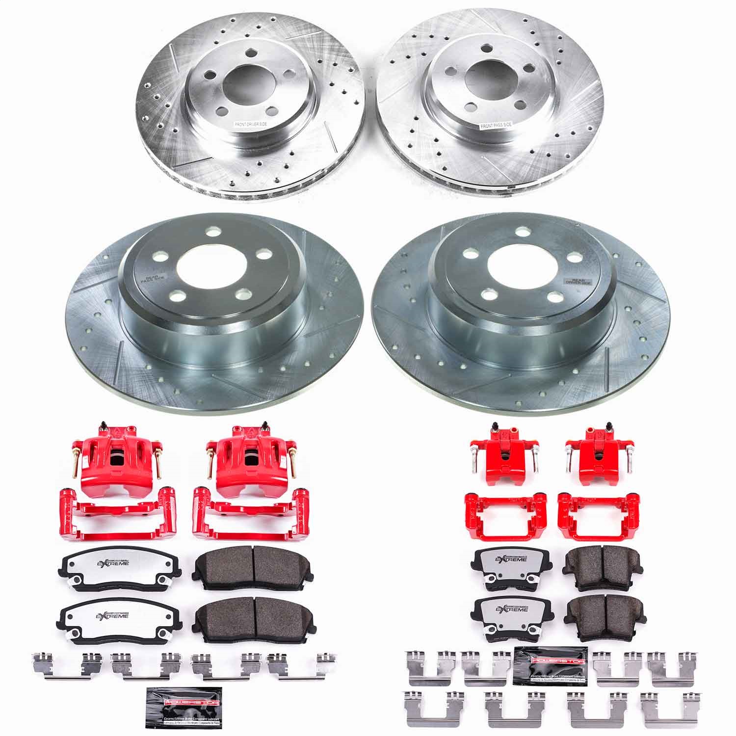 Power Stop - KC1715-26 - Front and Rear - Disc Brake Pad/Caliper and Rotor Kit